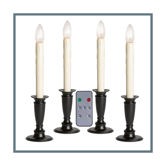 Celestial Lights Set of 4 Battery Operated Window Candles with Remote Control - (Black Onyx)