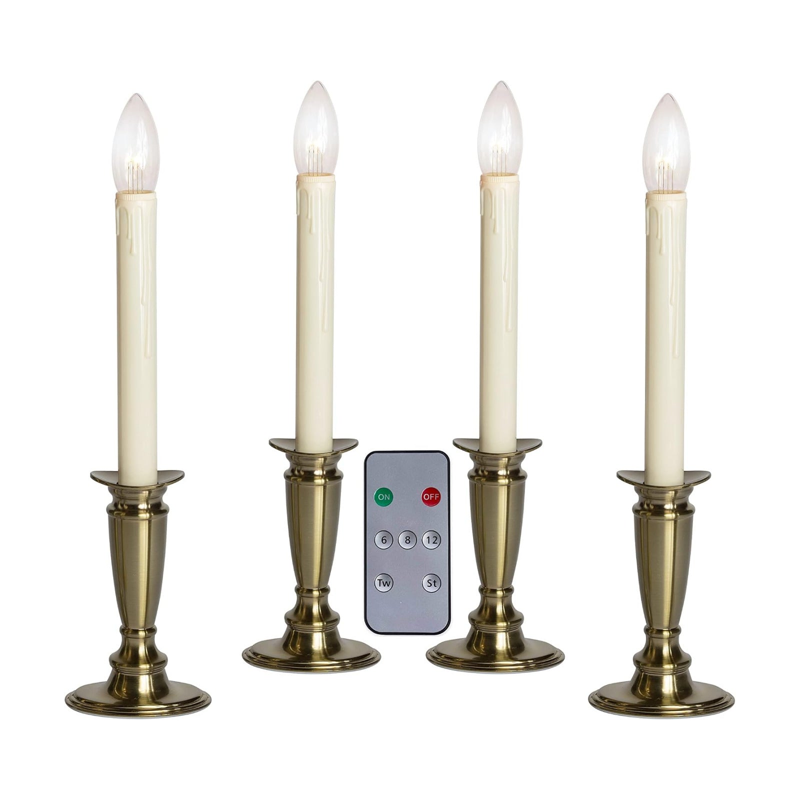 Celestial Lights Set of 4 Battery Operated Window Candles with Remote Control - (Brushed Brass)