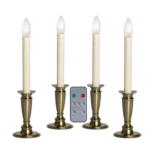 Celestial Lights Set of 4 Battery Operated Window Candles with Remote Control - (Brushed Brass)
