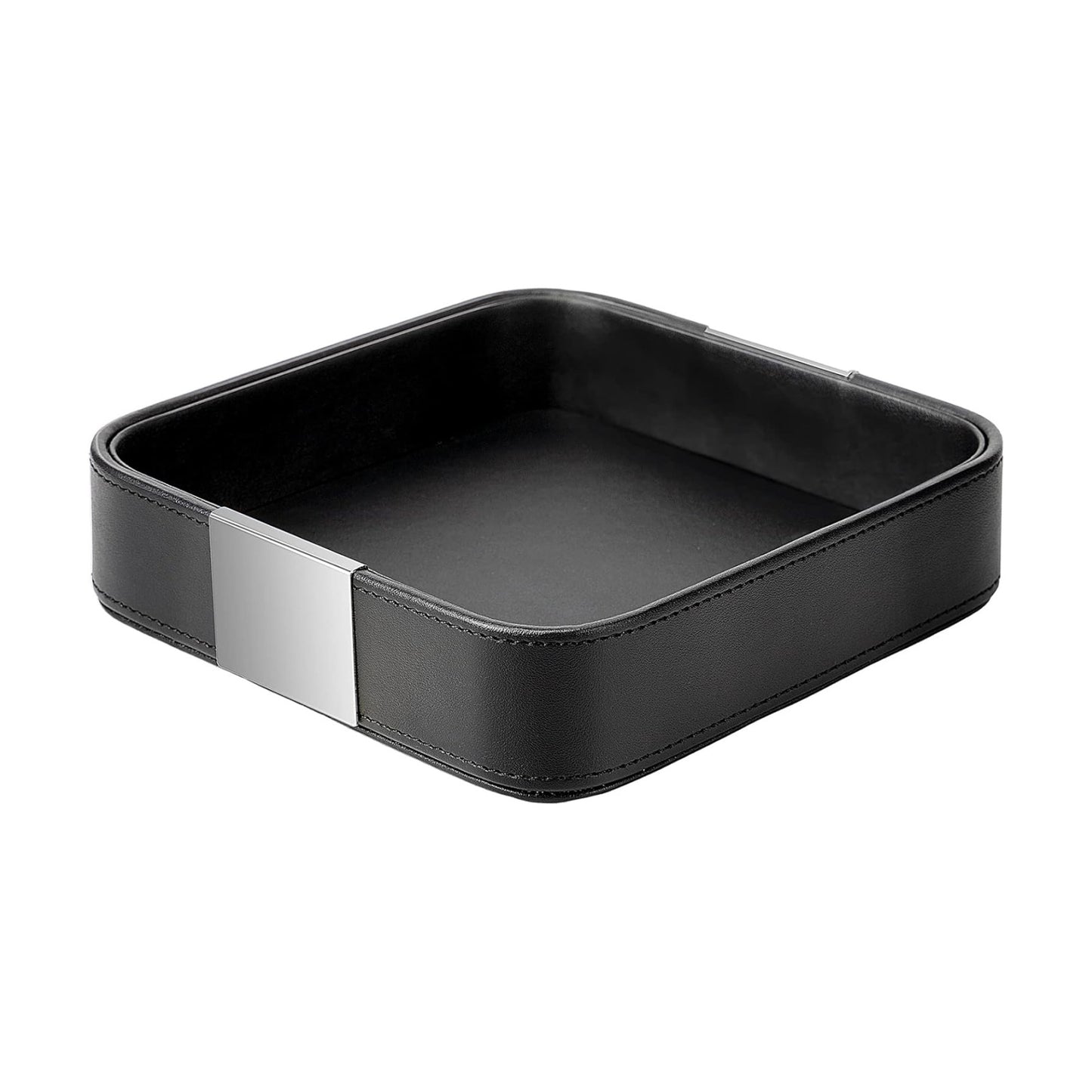 Leather Desktop Storage Small Catchall Organizer Decorative Tray / 7.7 x 7.7 x 1.7 / Black