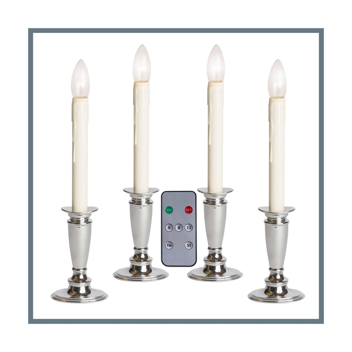 Celestial Lights Set of 4 Battery Operated Window Candles with Remote Control - (Brushed Silver)