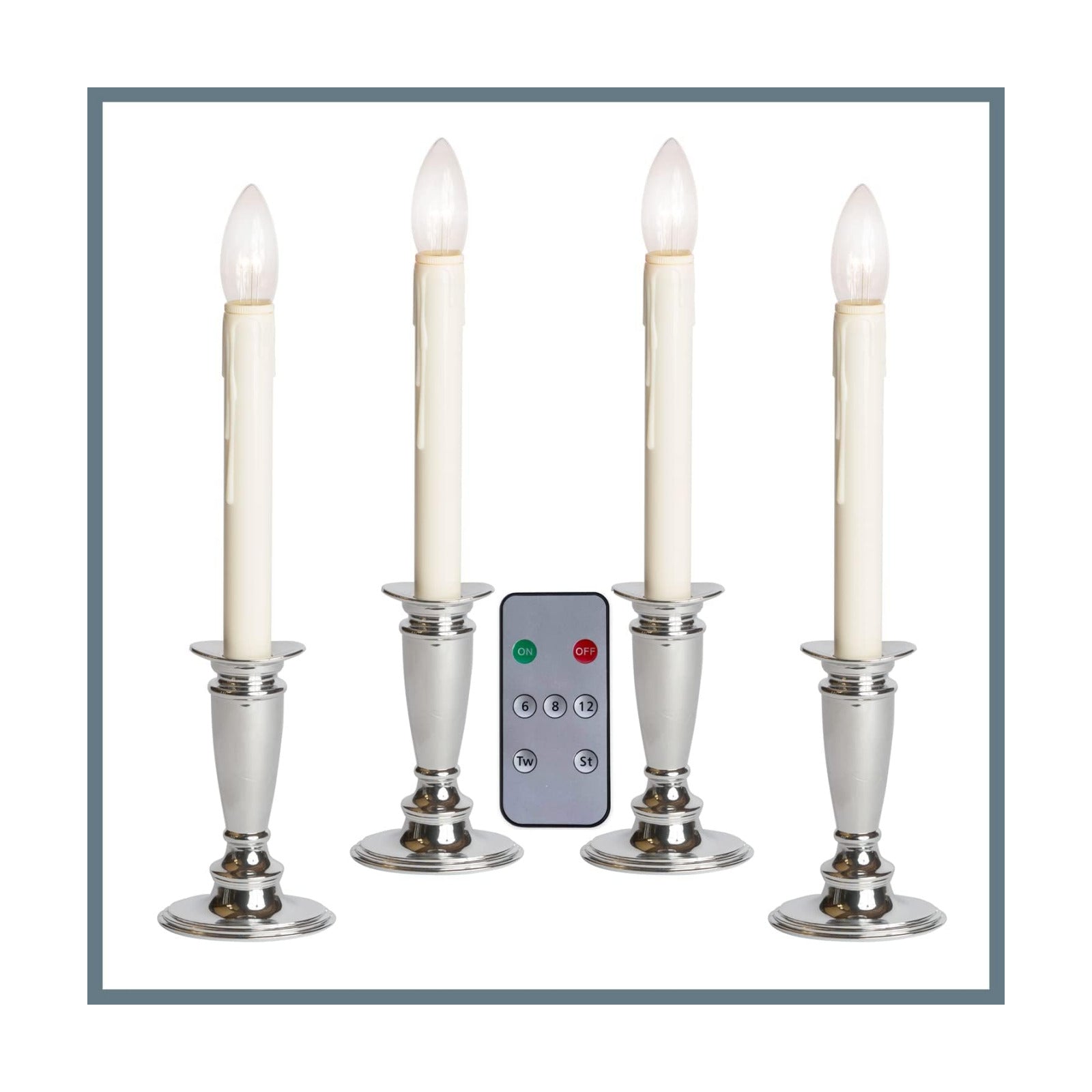 Celestial Lights Set of 4 Battery Operated Window Candles with Remote Control - (Brushed Silver)