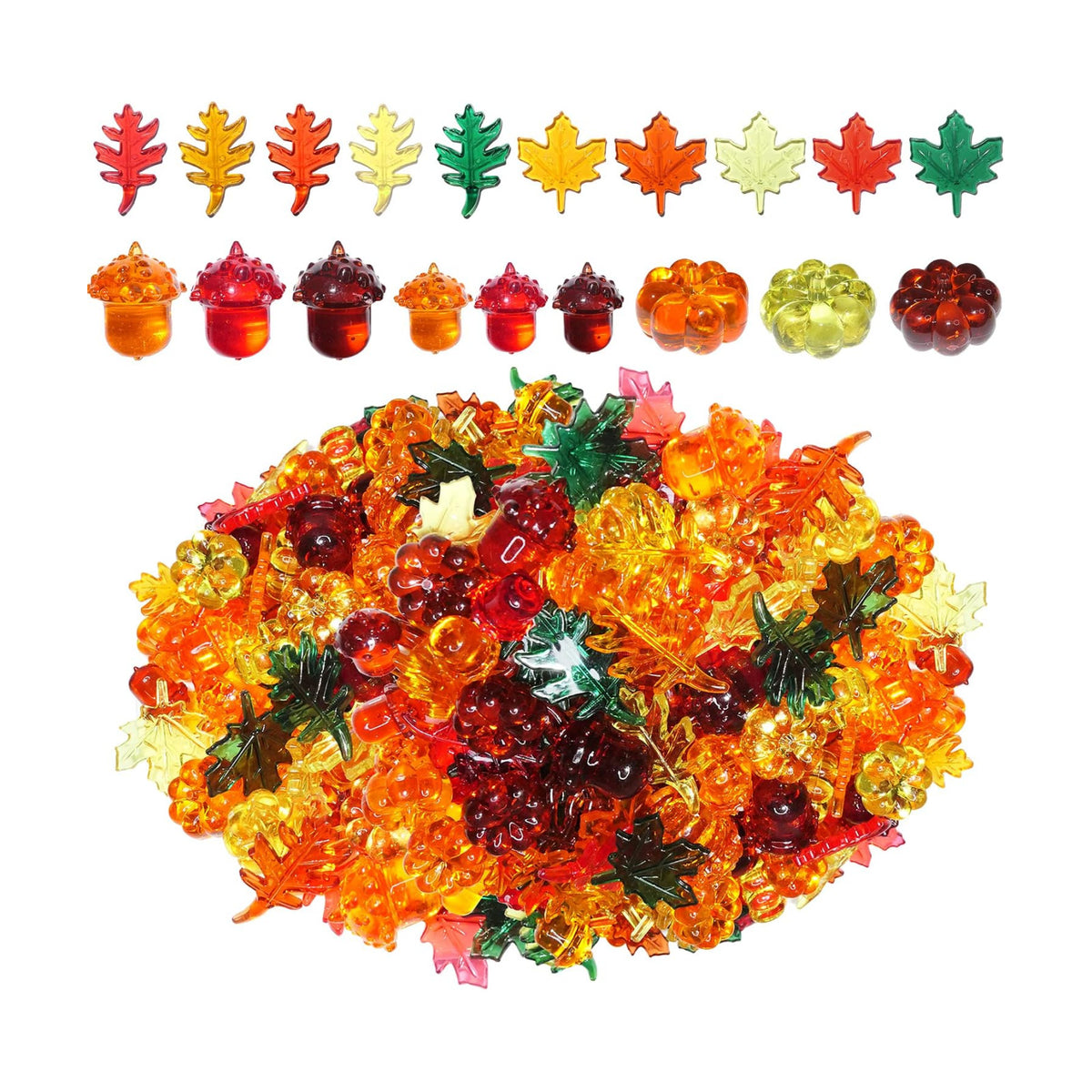 HADDIY Fall Sensory Bin Filler ,165 Pcs Acrylic Pumpkin Leaves Acorn Gems Vase Fillers for Thankgiving Centerpieces Table Decorations,Table Scatters,Preschool Counting and Thankgiving Craft