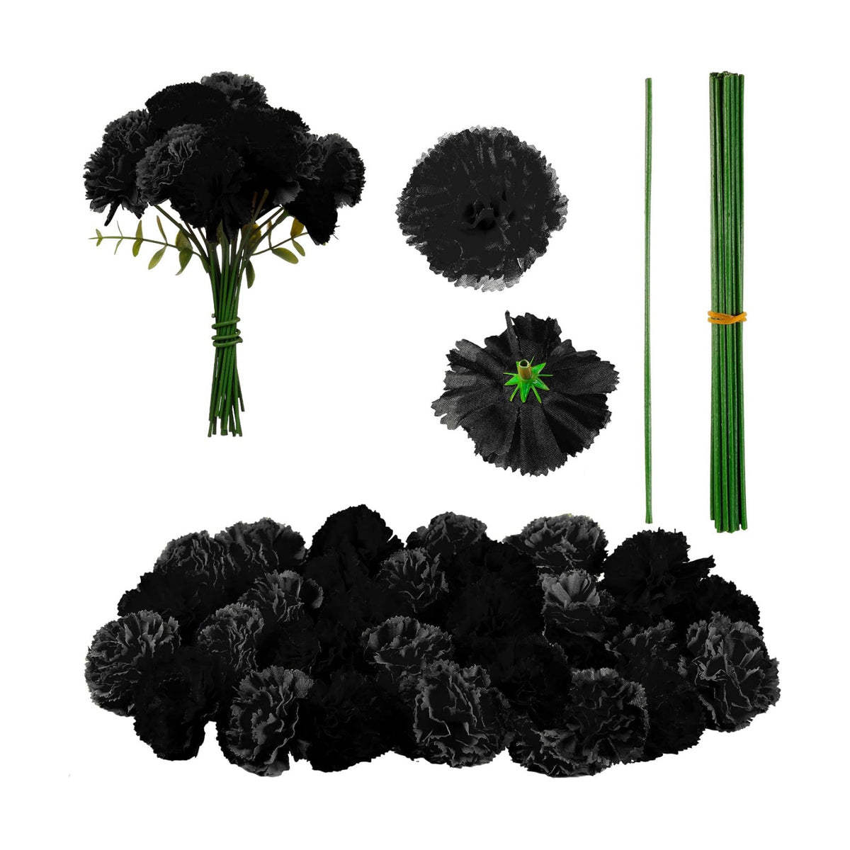 Waydress 20 Pcs Artificial Marigold Flowers Halloween,Black