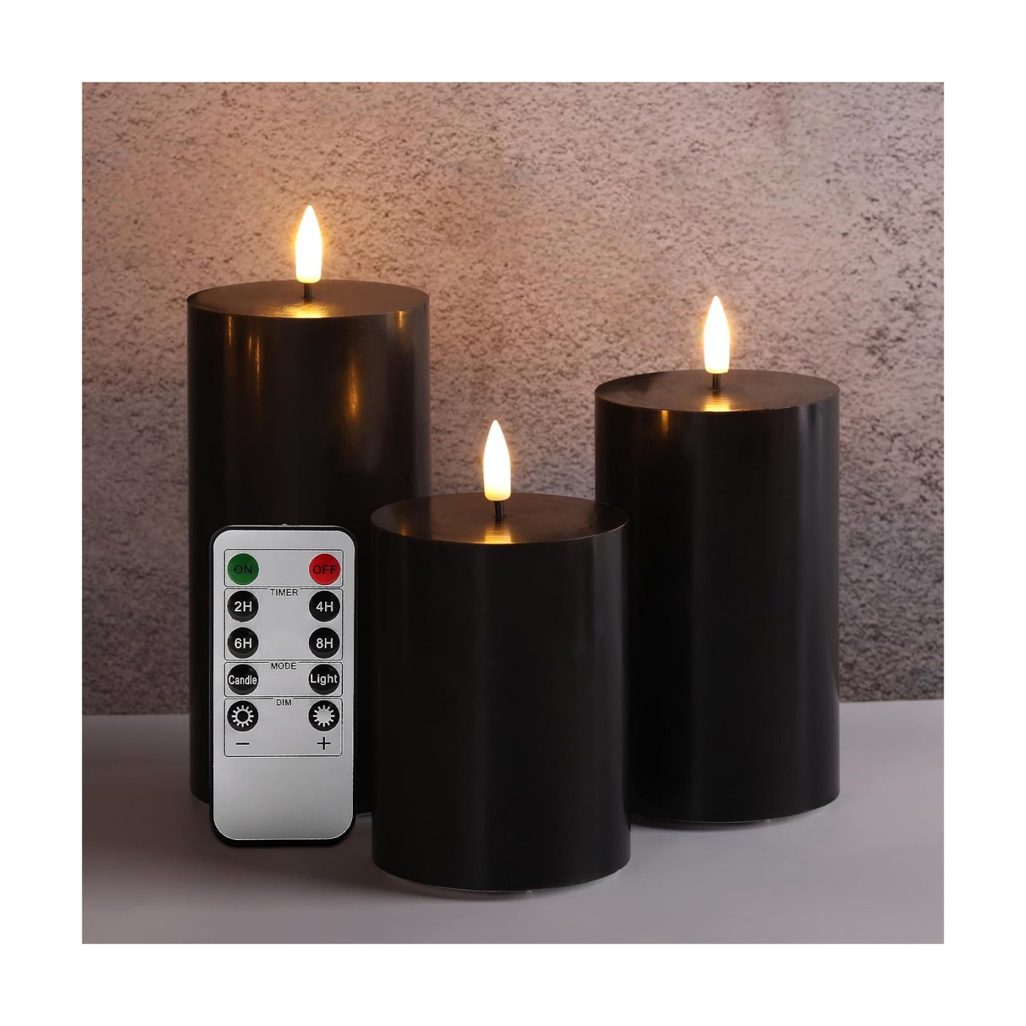 Black Halloween Flameless Pillar Candles with Remote Set of 3 | Flickering LED Candles, 2 AA Battery Power, Flat Top