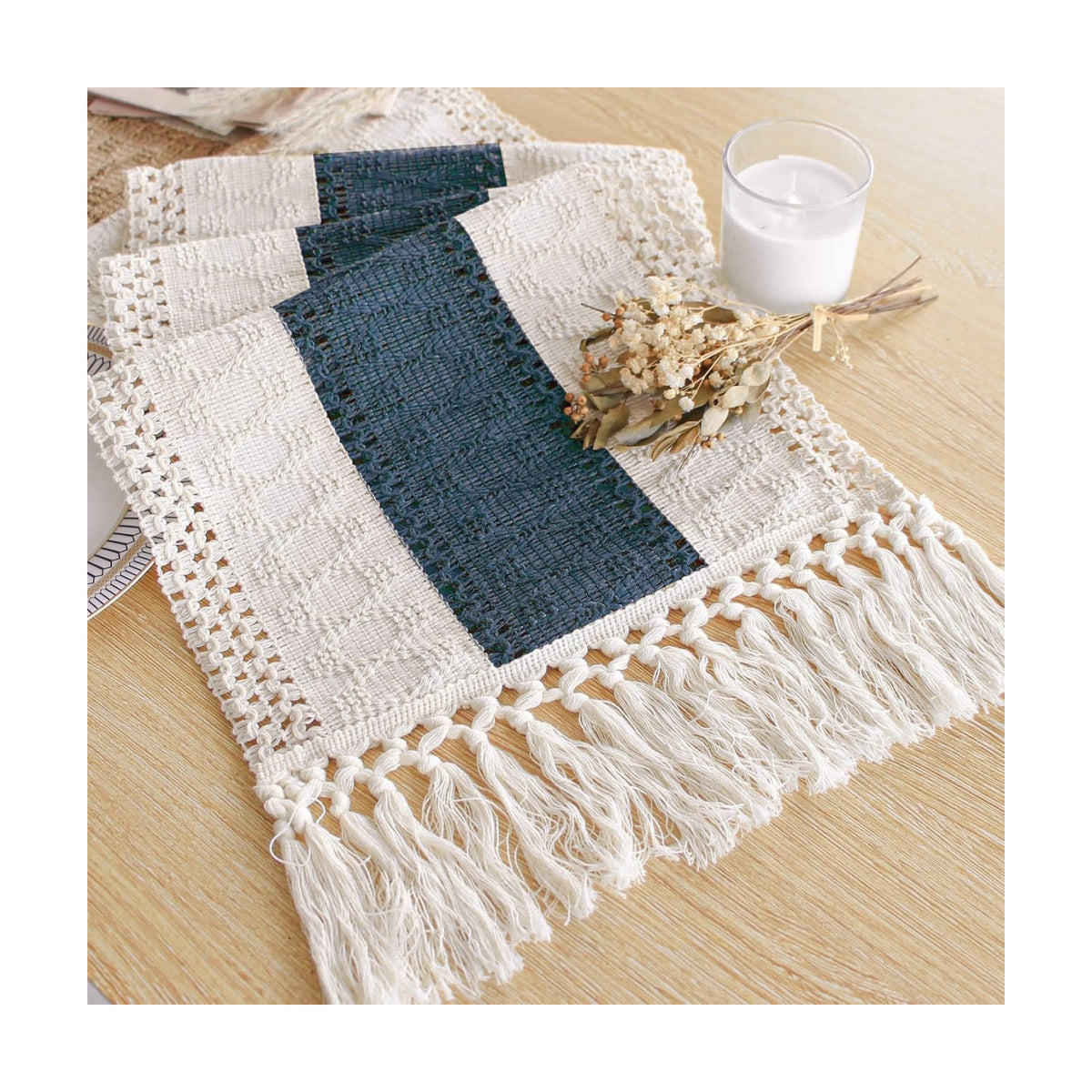 Boho Table Runner for Home Decor 12x72 Blue Fall Rustic Decorations