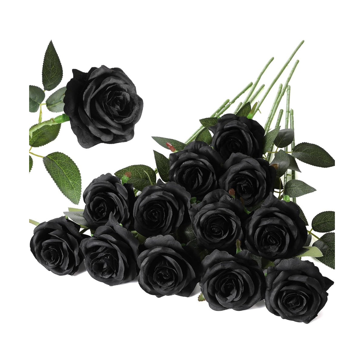 Hawesome 12PCS Artificial Silk Flowers Realistic Roses Bouquet Long Stem for Home Wedding Decoration Party (Black, 12Pcs Flowers)