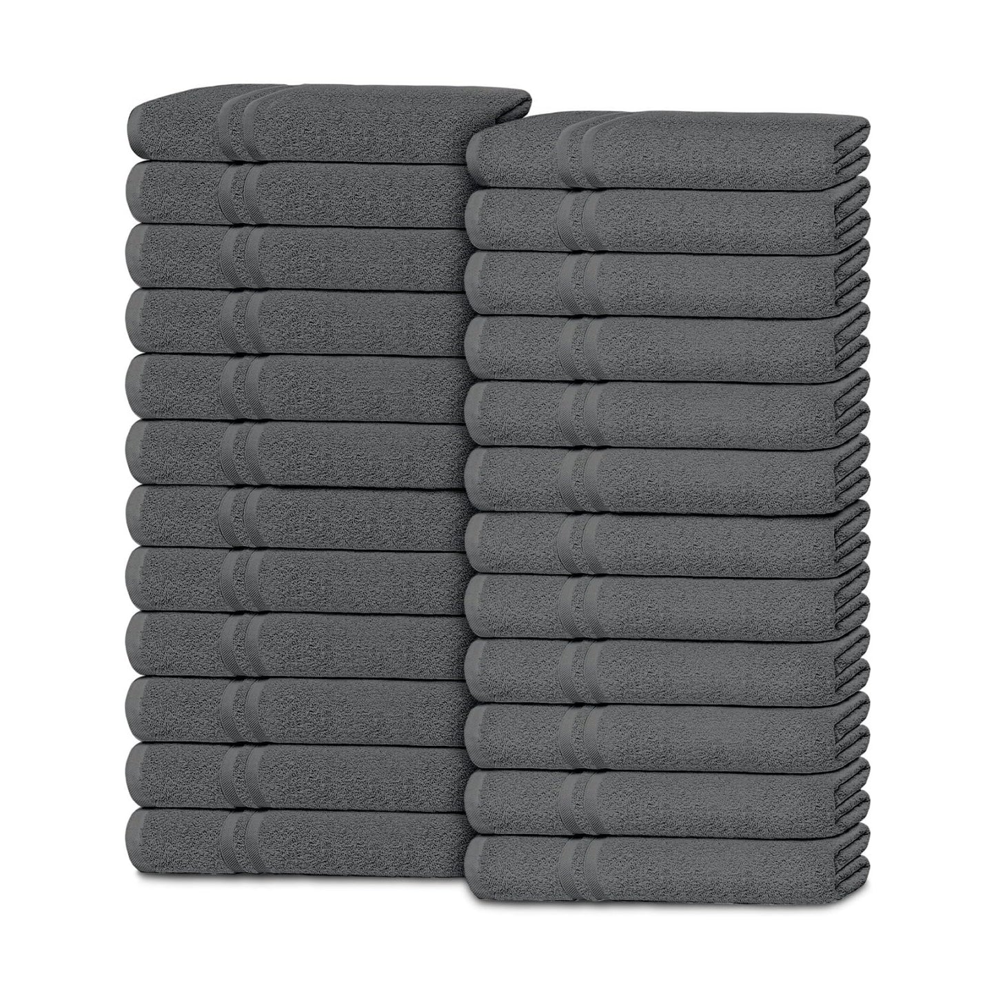 White Classic Wealuxe Dark Gray Washcloths 24 Pack - 600 GSM 100% Ring-Spun Cotton Wash Cloths for Showering, Highly