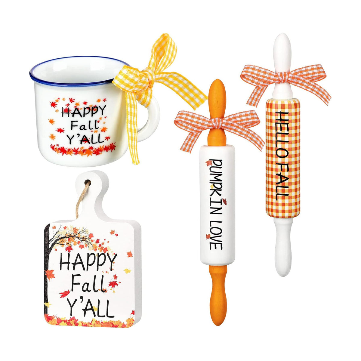 Yookeer 4 Pcs Fall Tiered Tray Mini Fall Rolling Pins, Autumn Signs Mug