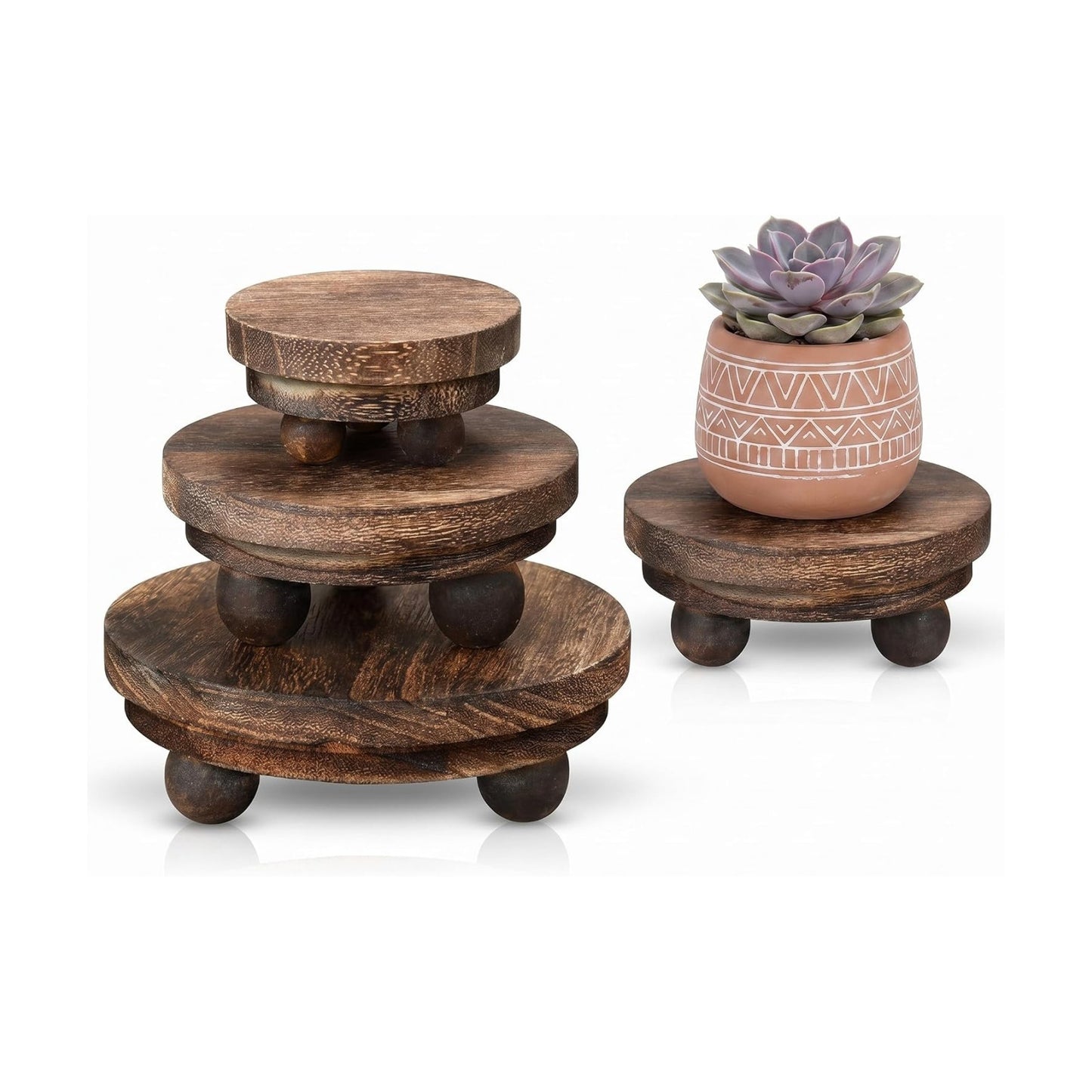 Mini Wooden Risers for Decor Small Round Pedestal Stand / Brown / 5/4/3 Inch / 3 Inch / Set of 3