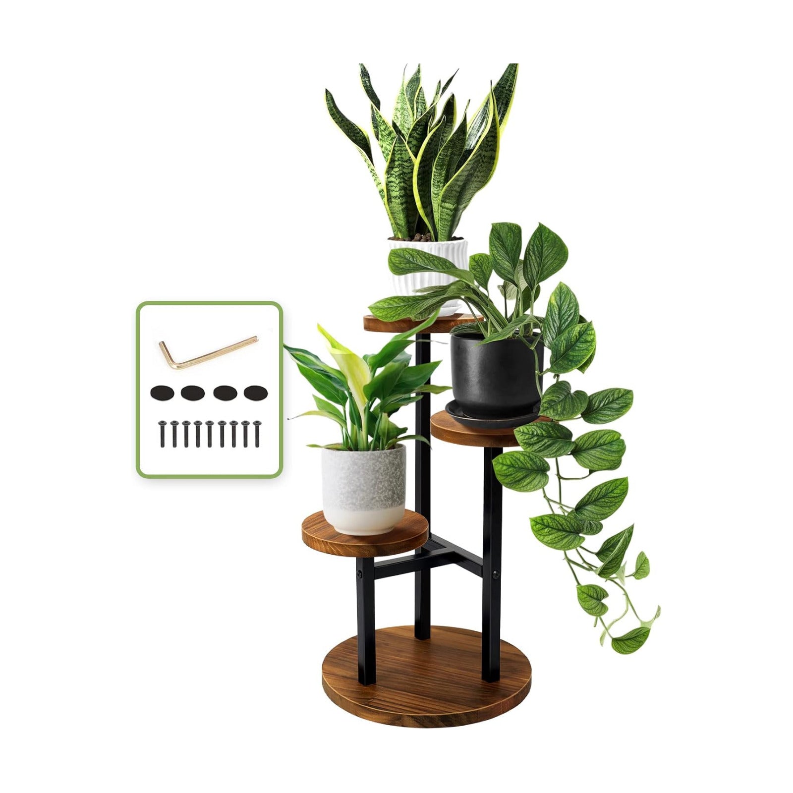 AUGOSTA 3 Tier Plant Stand, Tall Metal Wood Shelf Holder for Indoor, Outdoor Display Rack Flower Pot Stand for Corner