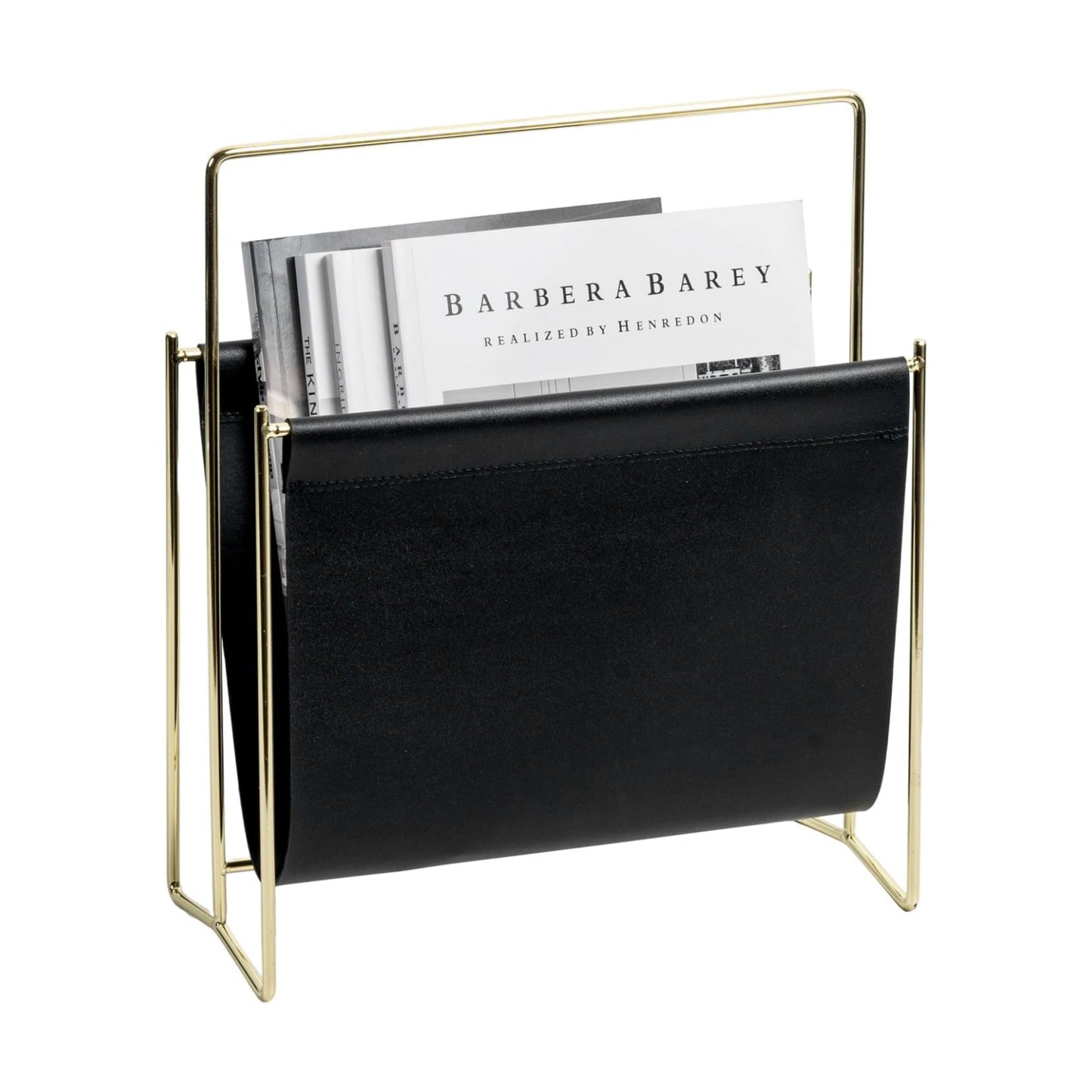 MyGift Black Leatherette Magazine Holder with Gold Metal Frame, 13 Inch | Sleek sling-style organizer keeps magazines