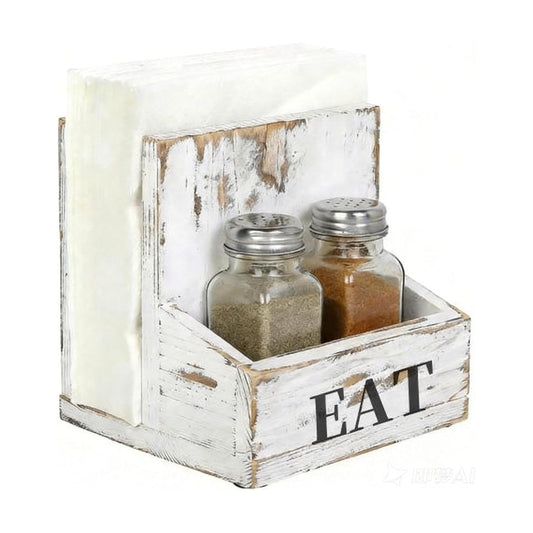 Wood Napkin Holder / Whitewashed / Black
