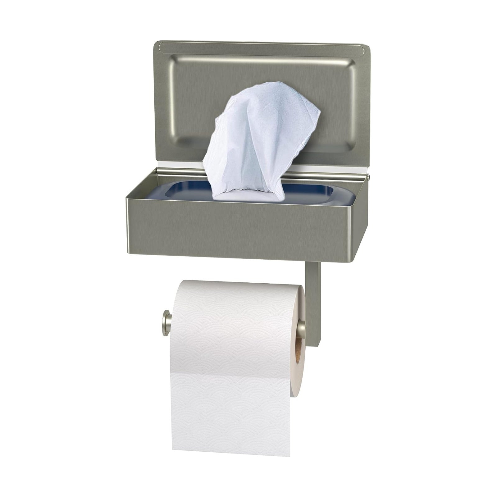 Brushed Nickel Toilet Paper Holder Wall Mounted with Shelf & Wipes Storage – Stainless Steel SUS304 Modern Toilet