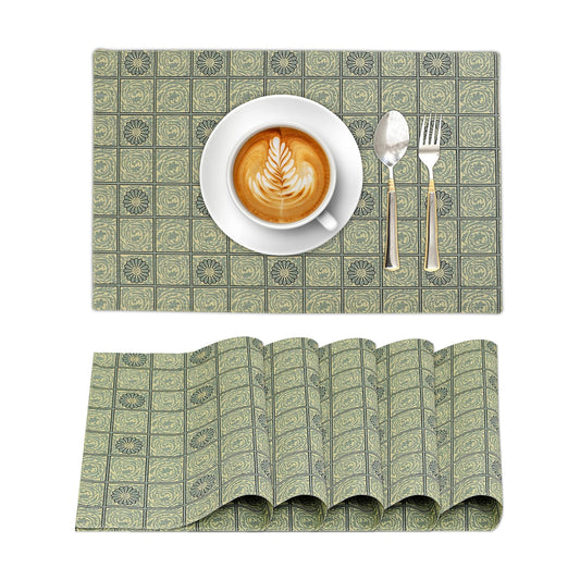 Ruvanti Placemats Set of 6, 100% Cotton Place Mats of 13"x19", Floral Tiles | Heat, Stain resistant, Washable