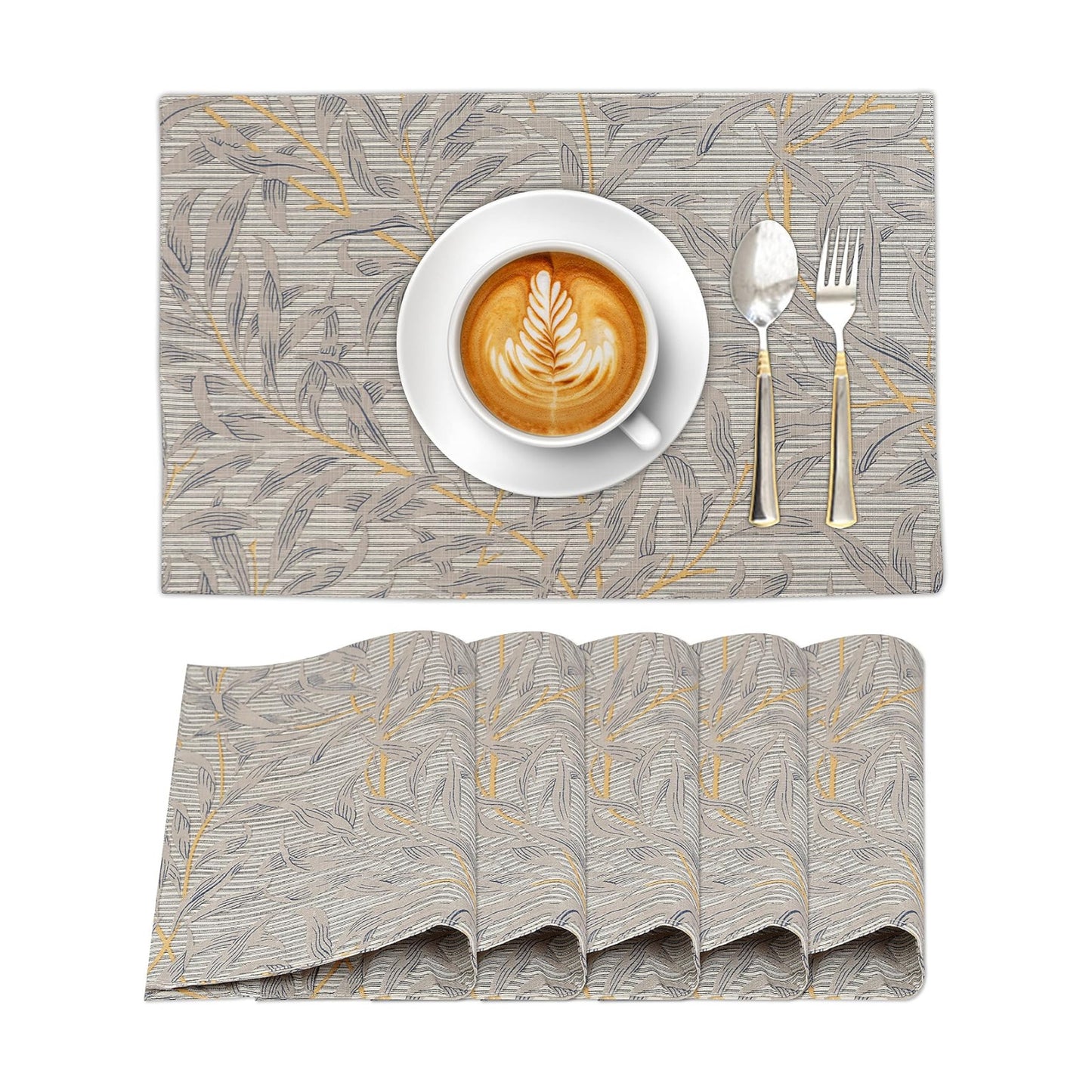 Ruvanti Placemats Set of 6, 100% Cotton Place Mats of 13"x19" – Leafy | Heat, Stain resistant, Washable, Non-Slip