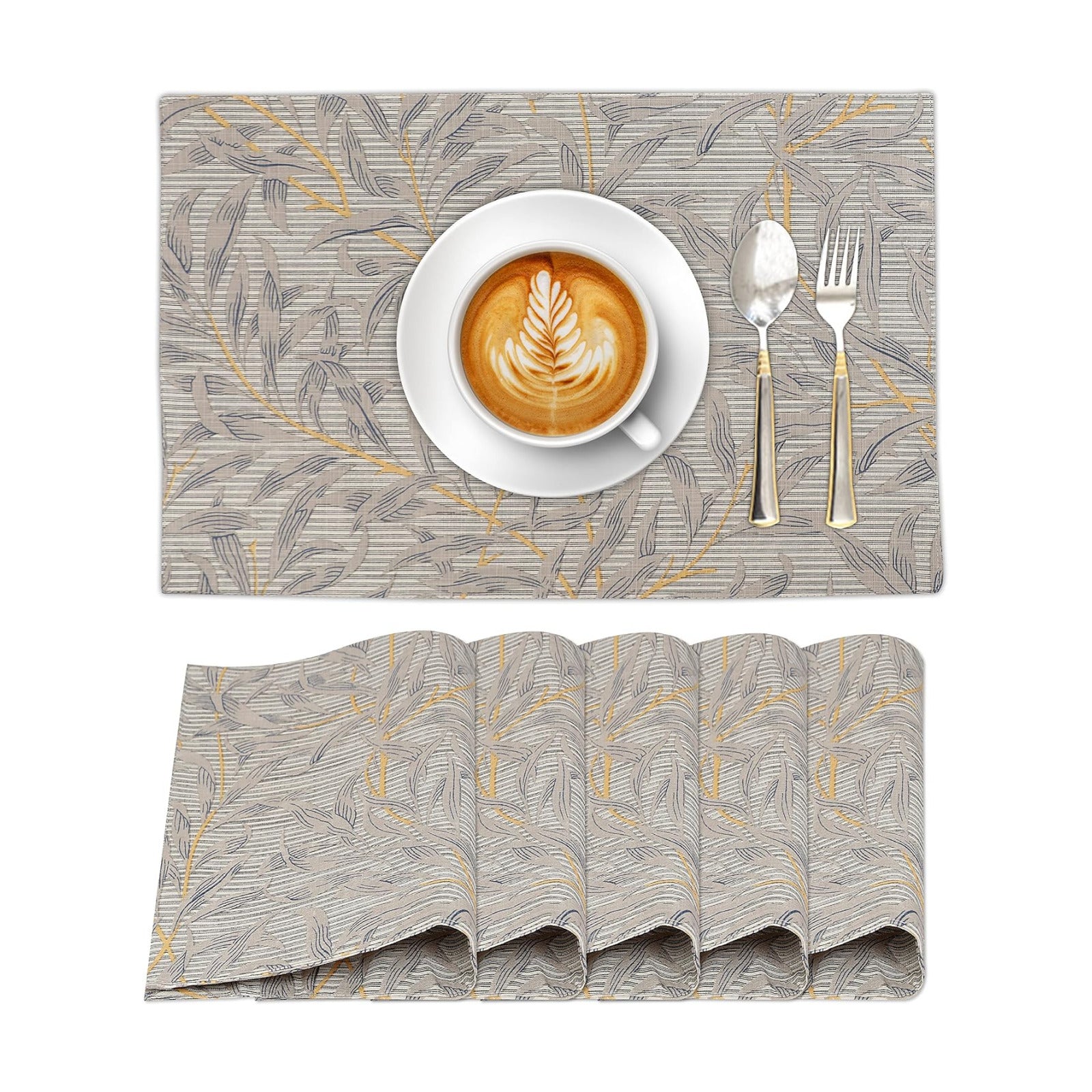 Ruvanti Placemats Set of 6, 100% Cotton Place Mats of 13"x19" – Leafy | Heat, Stain resistant, Washable, Non-Slip
