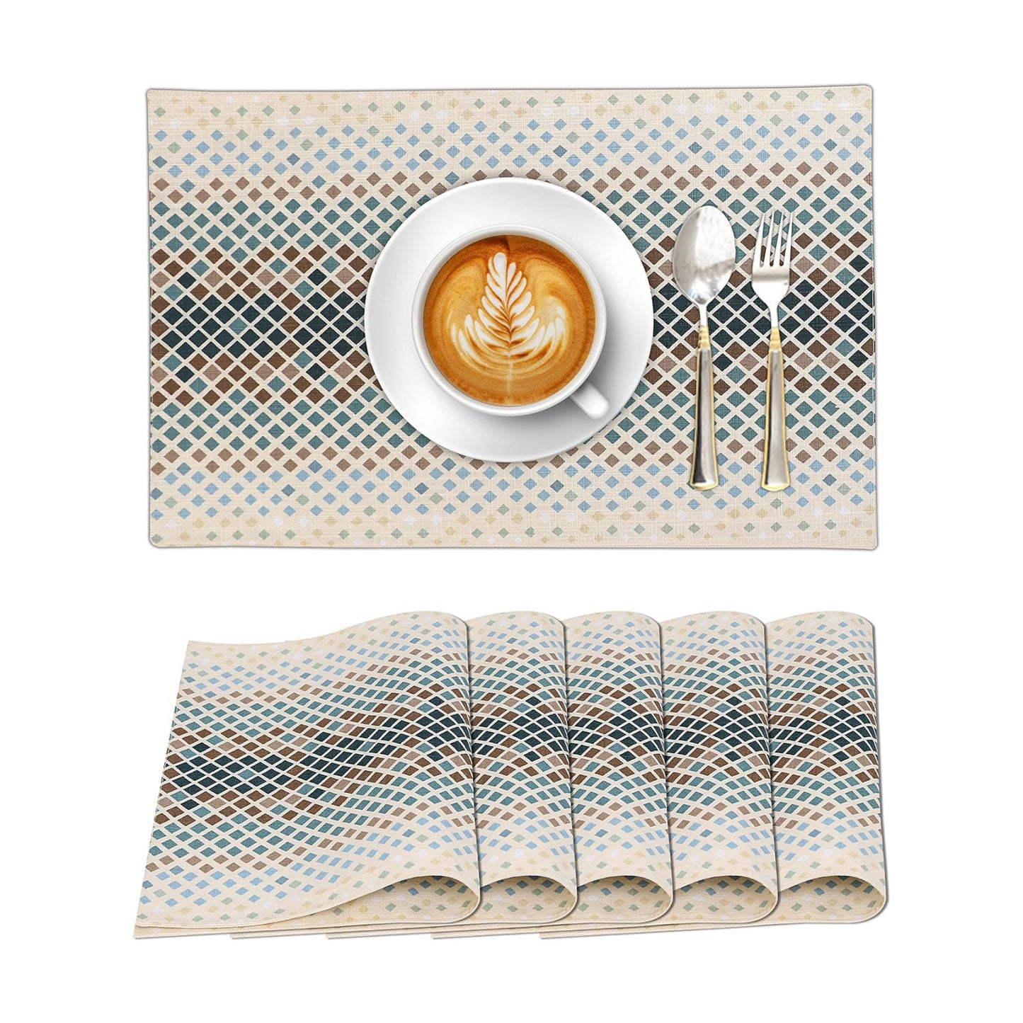 Ruvanti Placemats Set of 6, 100% Cotton Place Mats of 13"x19" – Faded | Heat, Stain resistant, Washable, Non-Slip