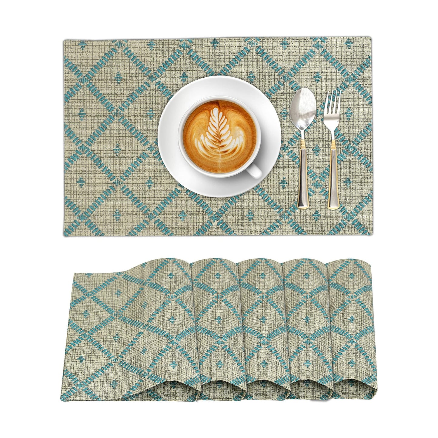 Ruvanti Placemats Set of 6, 100% Cotton Place Mats of 13"x19" – Linear | Heat, Stain resistant, Washable, Non-Slip