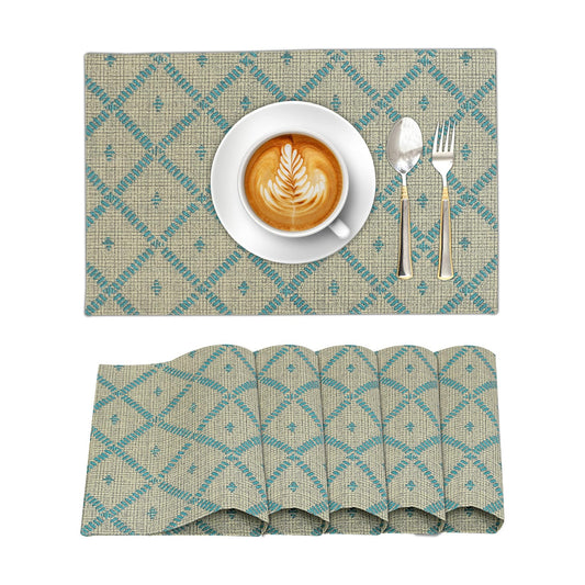 Ruvanti Placemats Set of 6, 100% Cotton Place Mats of 13"x19" – Linear | Heat, Stain resistant, Washable, Non-Slip