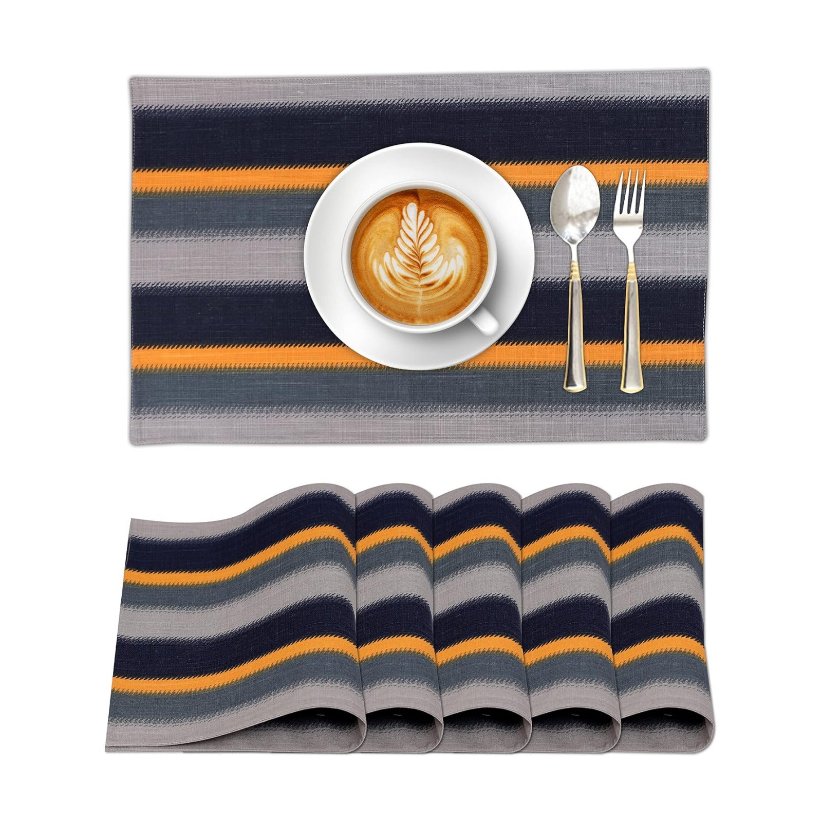 Ruvanti Placemats Set of 6, 100% Cotton Place Mats of 13"x19" – Stripes | Heat, Stain resistant, Washable, Non-Slip