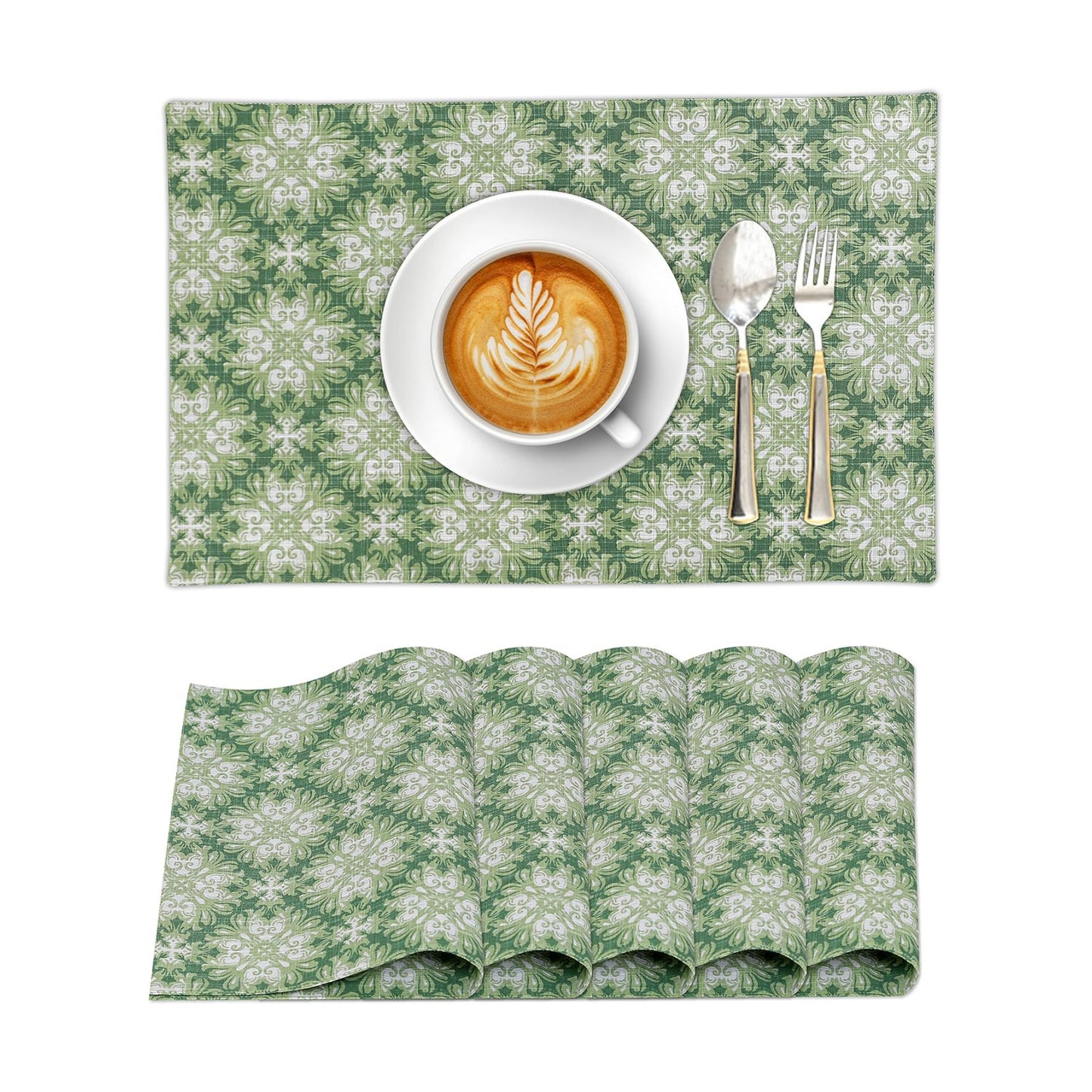 Ruvanti Placemats Set of 6, 100% Cotton Place Mats of 13"x19" – Grass Green | Heat, Stain resistant, Washable