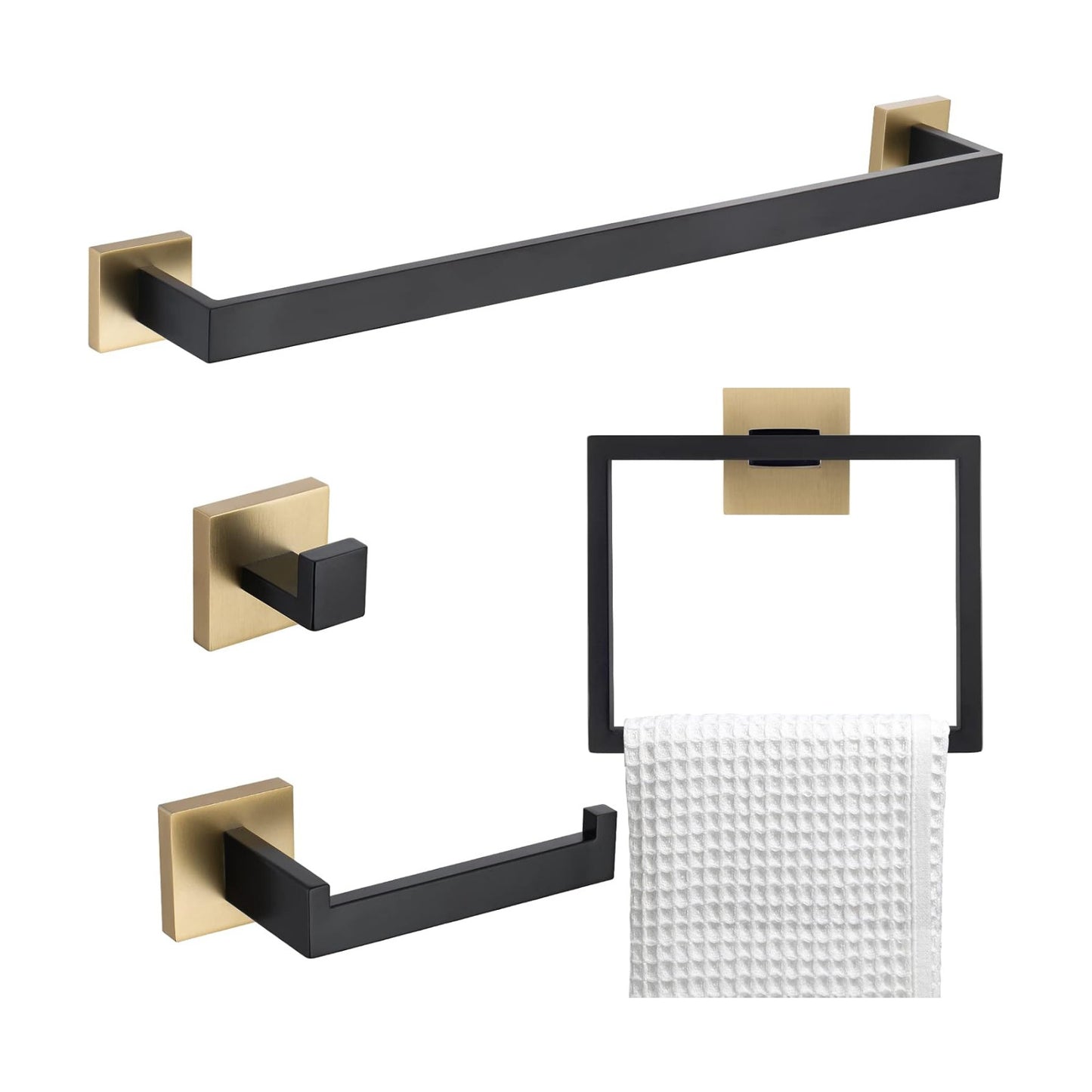 Bathroom Towel Bar Holder Sets Black and Gold 4-Piece Bathroom Hardware Set Stainless Steel Bath Accessories Kit. Wall