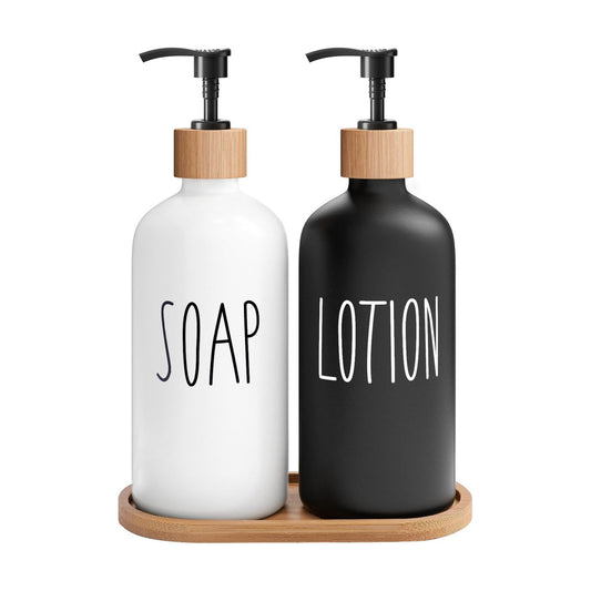 MOMEEMO Soap Dispenser Bathroom Set, Black & White | Hand and Lotion Dispenser, Suitable for Bathroom Decor