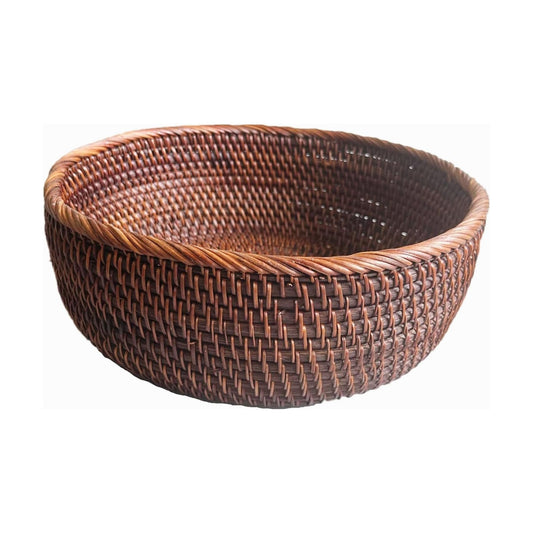 Round Rattan Bowl Basket / L - D9.8 x H3.5 Inch / 10 Inch