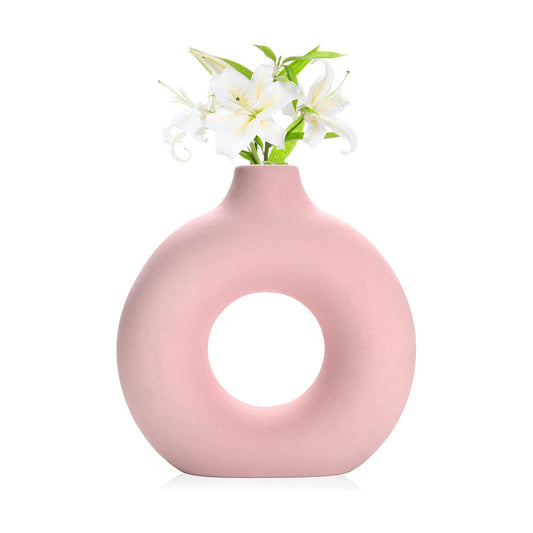 Modern Matte Ceramic Vase for Entryway Living Room Bedroom Dining Table Centerpiece / Pink-7.5