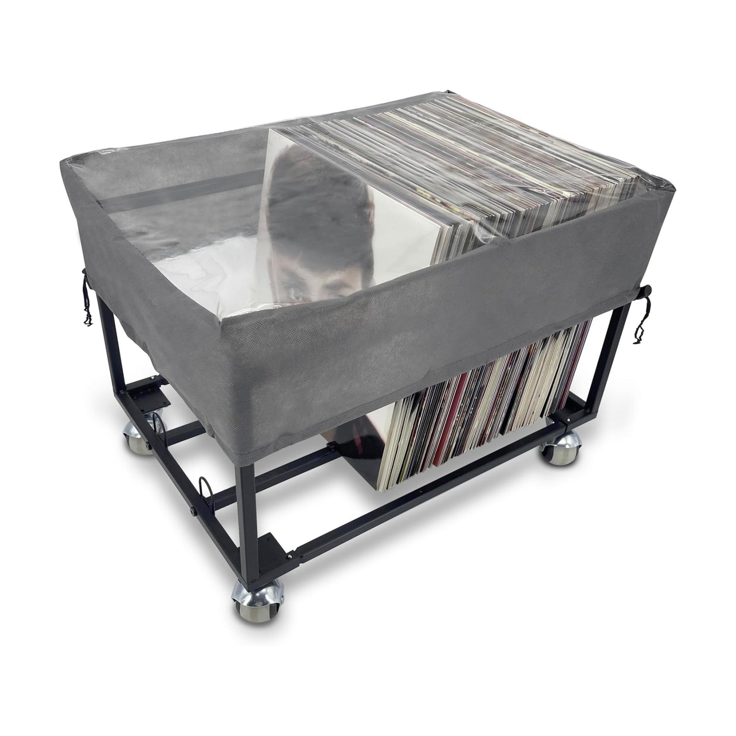 OrigoDeco Vinyl Record Storage Holder on Wheels - With Dust Cover - Holds up to 100 LP - Album Holder Display Stand