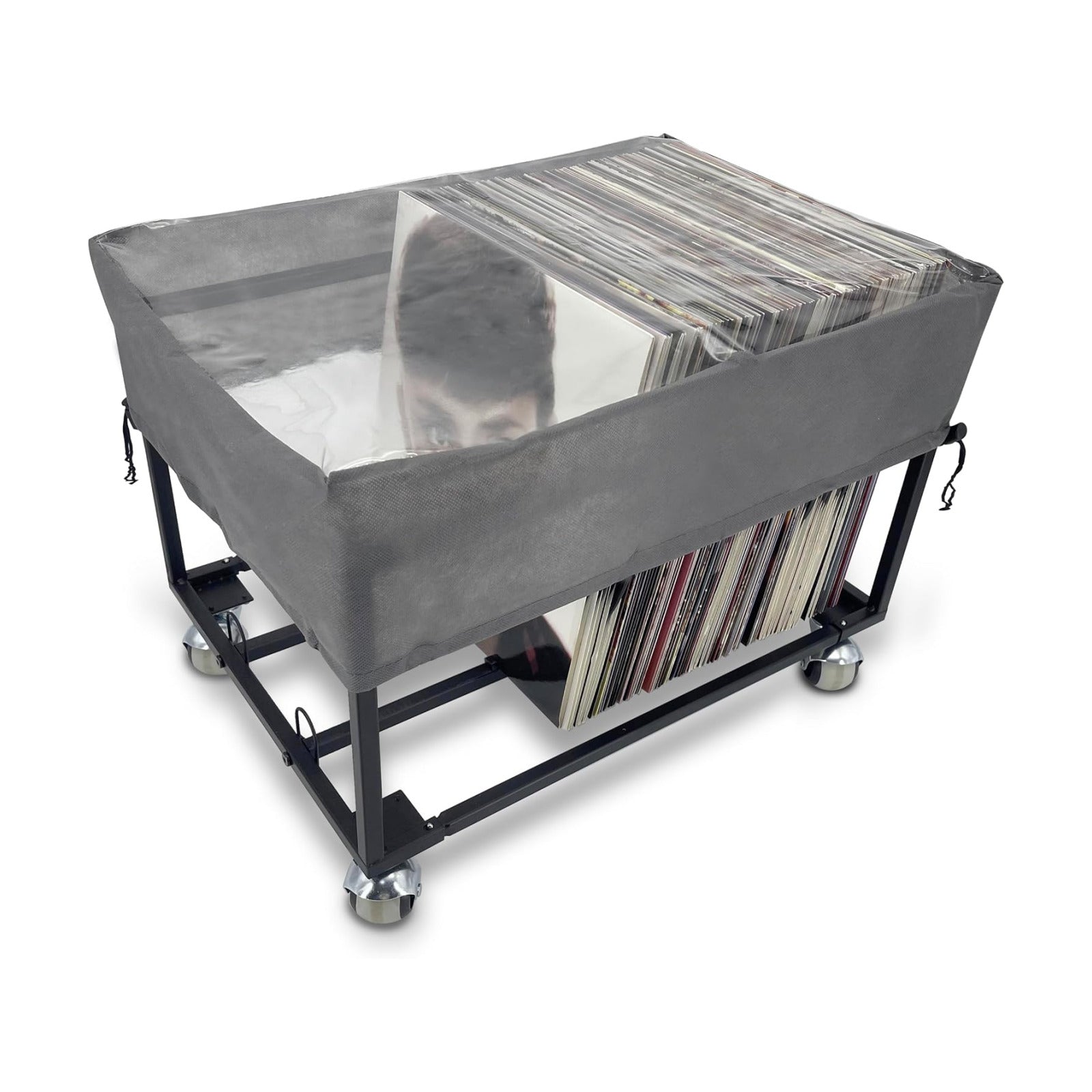 OrigoDeco Vinyl Record Storage Holder on Wheels - With Dust Cover - Holds up to 100 LP - Album Holder Display Stand