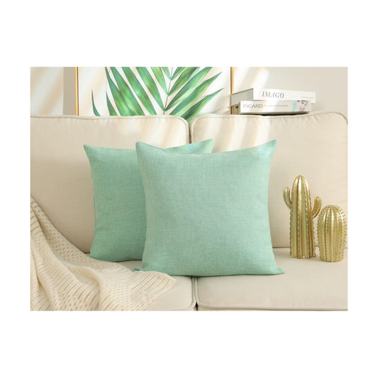 Burlap Throw Pillow Covers Solid Farmhouse Linen Pillowcase for Bed / 24 x 24 / Green / Set of 2
