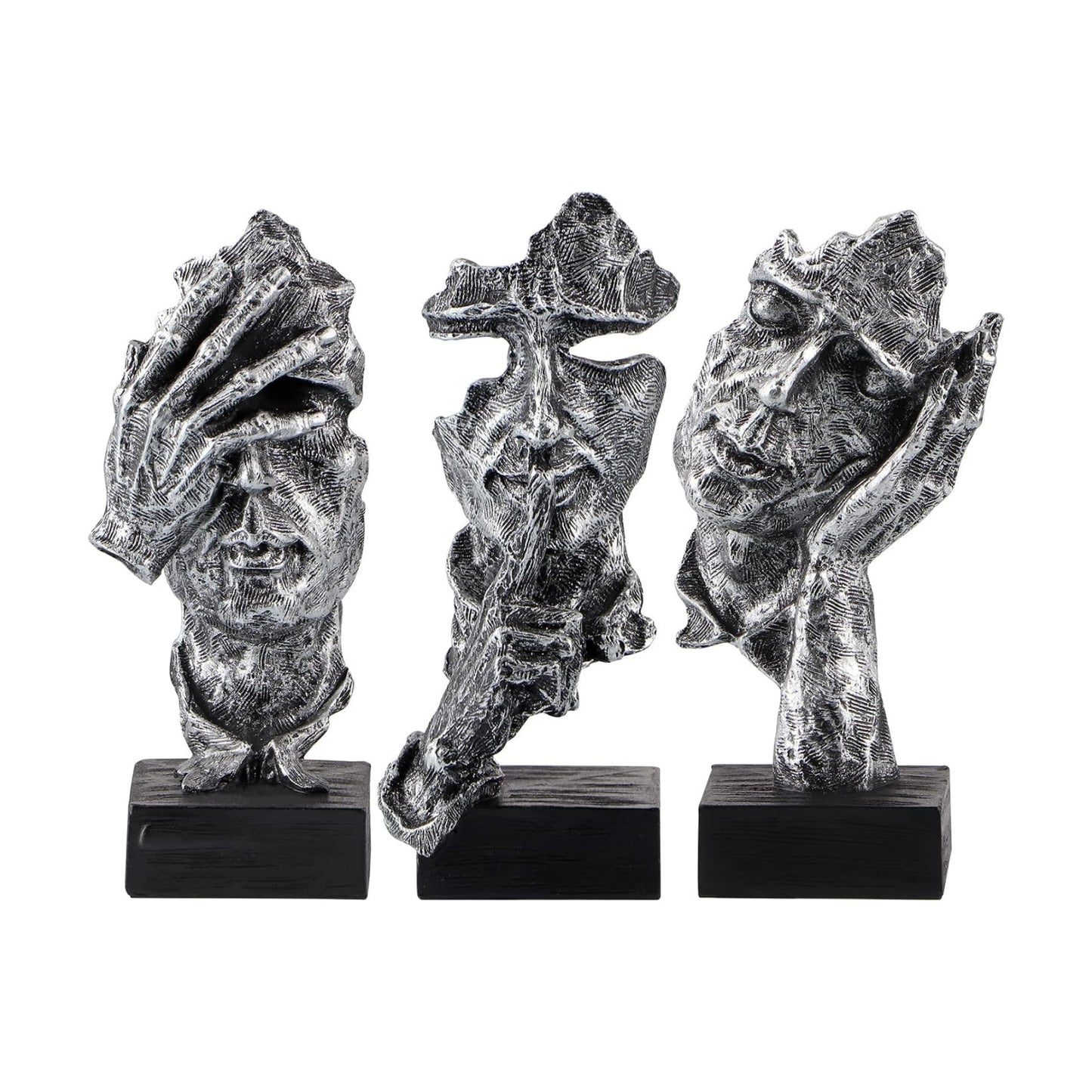 Thinker Statue / No Hear No See No Speak Abstract Art Figurine / Set of 3