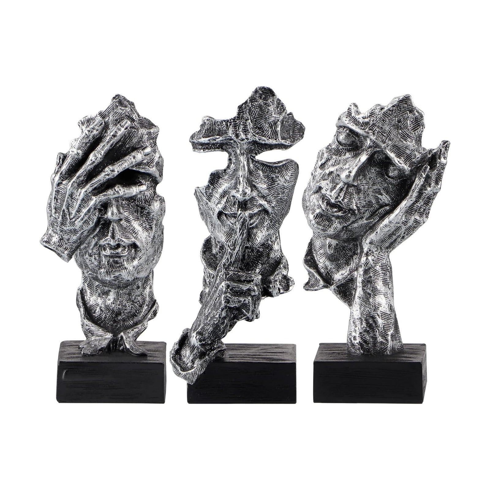 Thinker Statue / No Hear No See No Speak Abstract Art Figurine / Set of 3