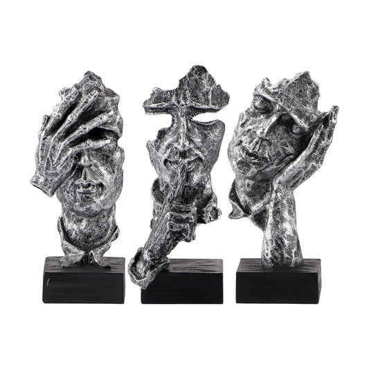 Thinker Statue / No Hear No See No Speak Abstract Art Figurine / Set of 3