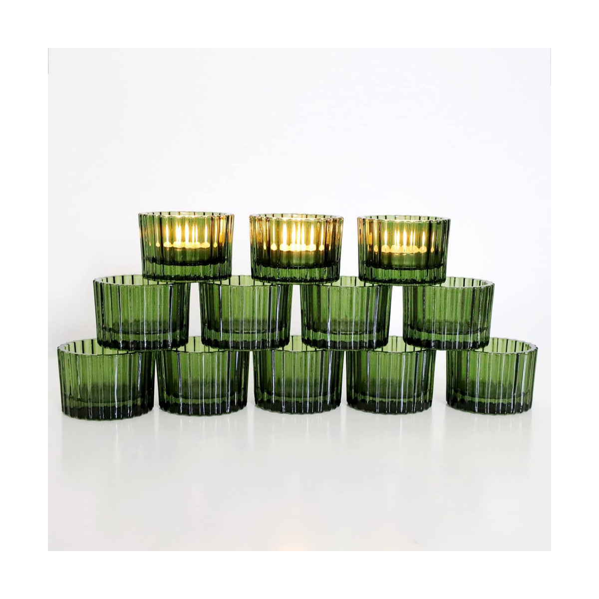VOHO Green Tealight Candle Holder Set of 12, Glass Votive Candle Holders