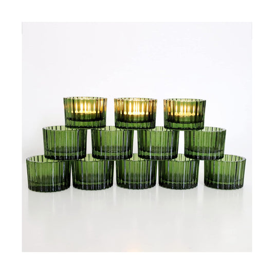 VOHO Green Tealight Candle Holder Set of 12, Glass Votive Candle Holders