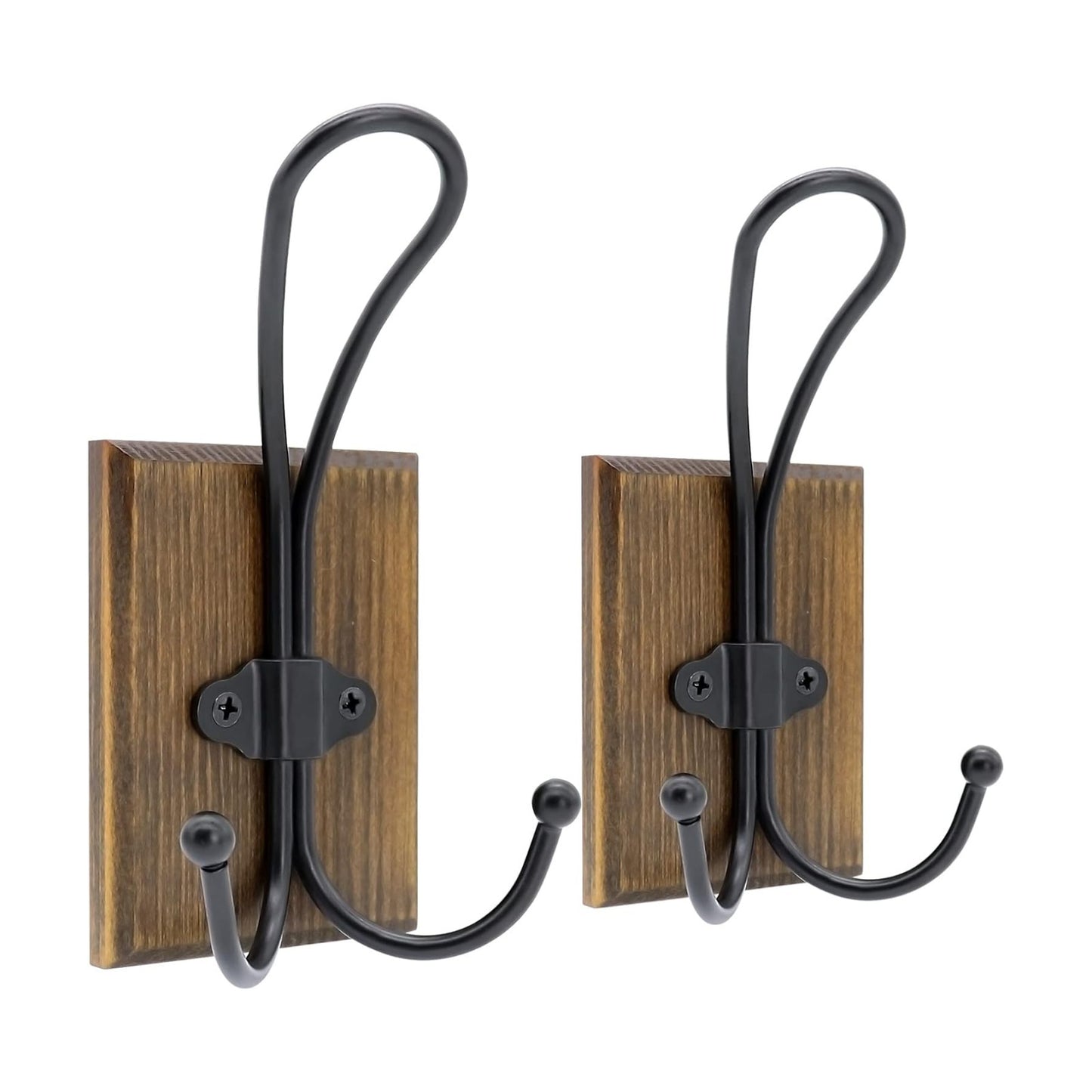 Farmhouse Towel Hooks / Double Hook - Weathered Brown / Set of 2