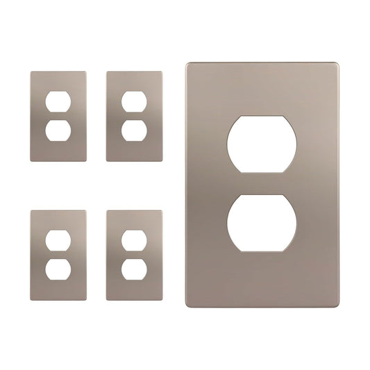 ENERLITES 5 Pack Screwless Duplex Outlet Covers Wall Plate, 1-Gang, Nickel | Child safety, Elite series, modern finish