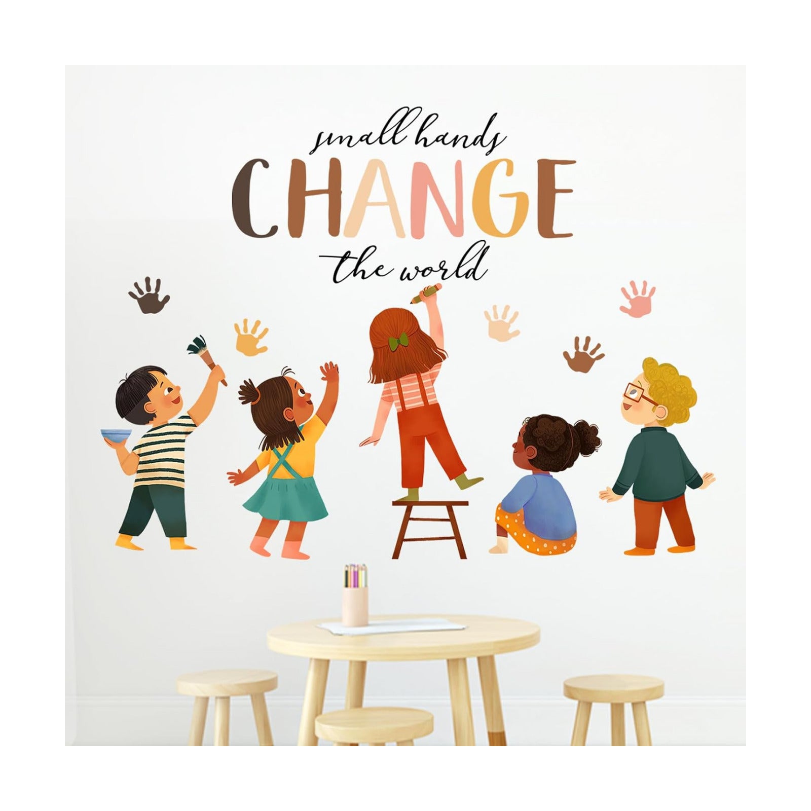 Small Hands Change The World Equality Wall Decals Stickers / Colorful Hands