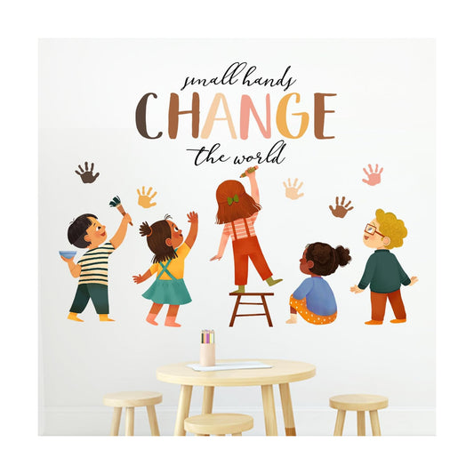Small Hands Change The World Equality Wall Decals Stickers / Colorful Hands