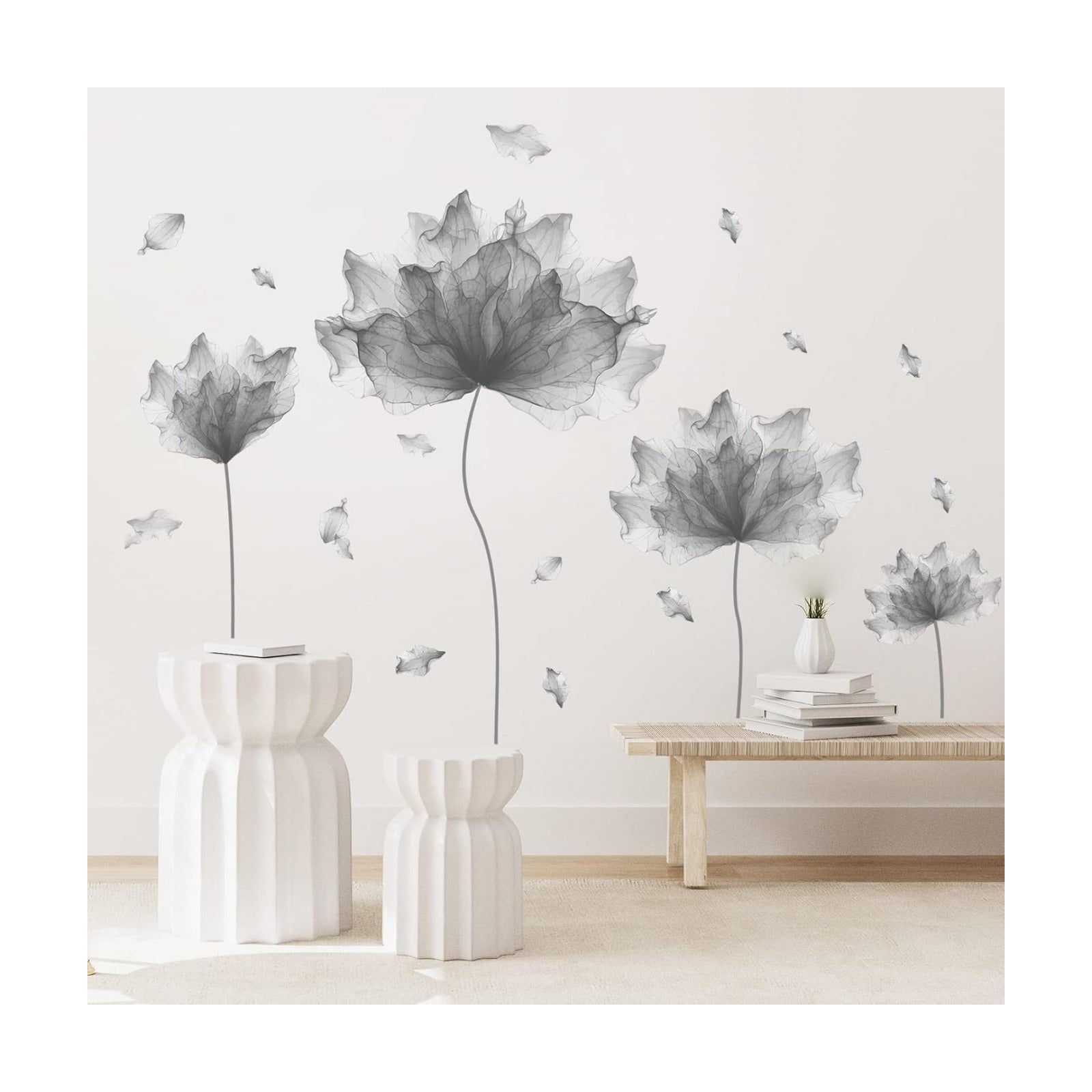 Huge Flower Petal Wall Decals Living Room Floral Wall Stickers Removable Peel / Gray / 39.3'' x 32.6