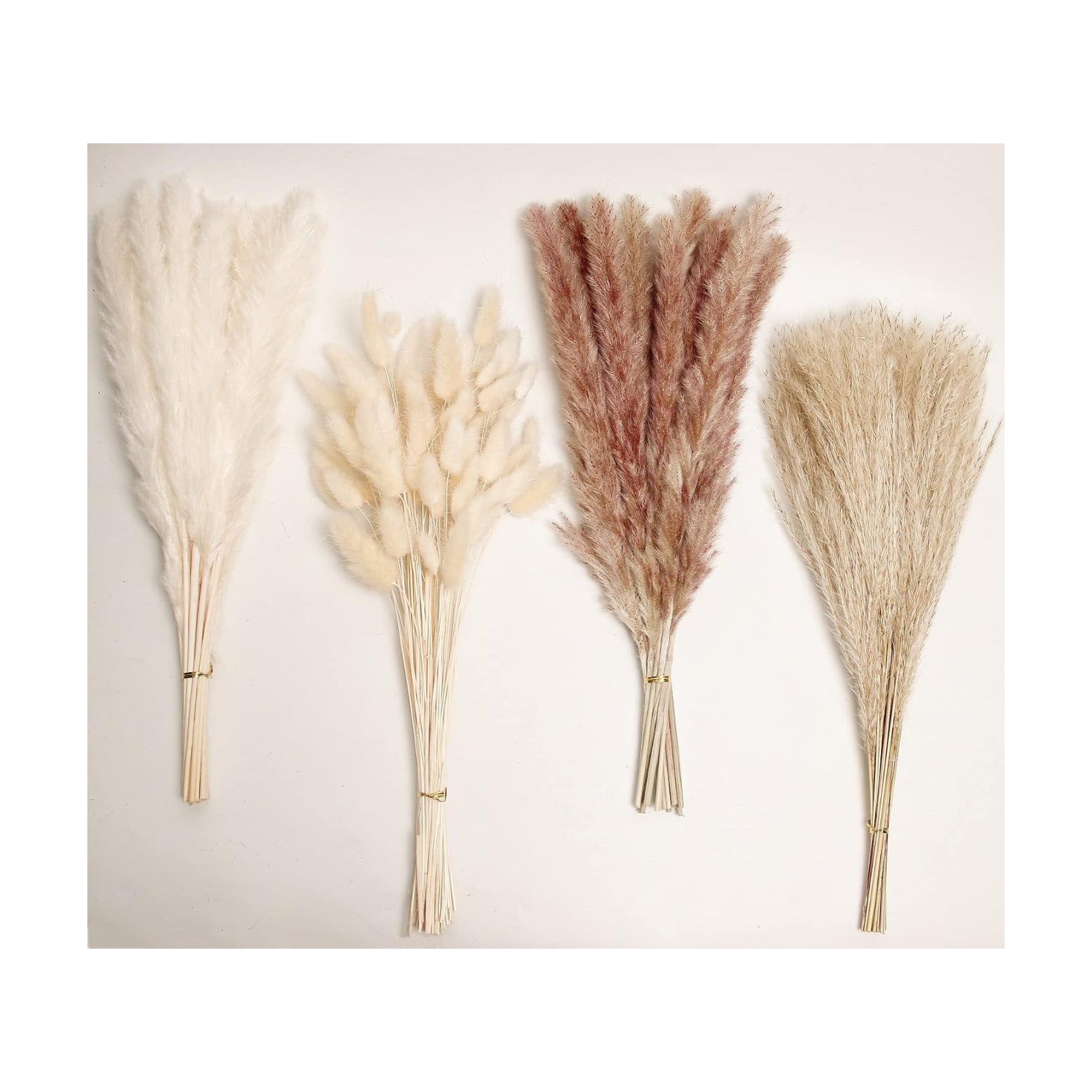 Natural Dried Pampas Grass Decor, 100 PCS Pampas Grass Contains White Bunny Tails Dried Flowers, Reed Grass Bouquet for