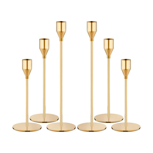 NLBTW Set of 6 Gold Taper Candle Holders, Tall Candlesticks Holder for Dining Table Centerpiece, Fall Decor, Fireplace