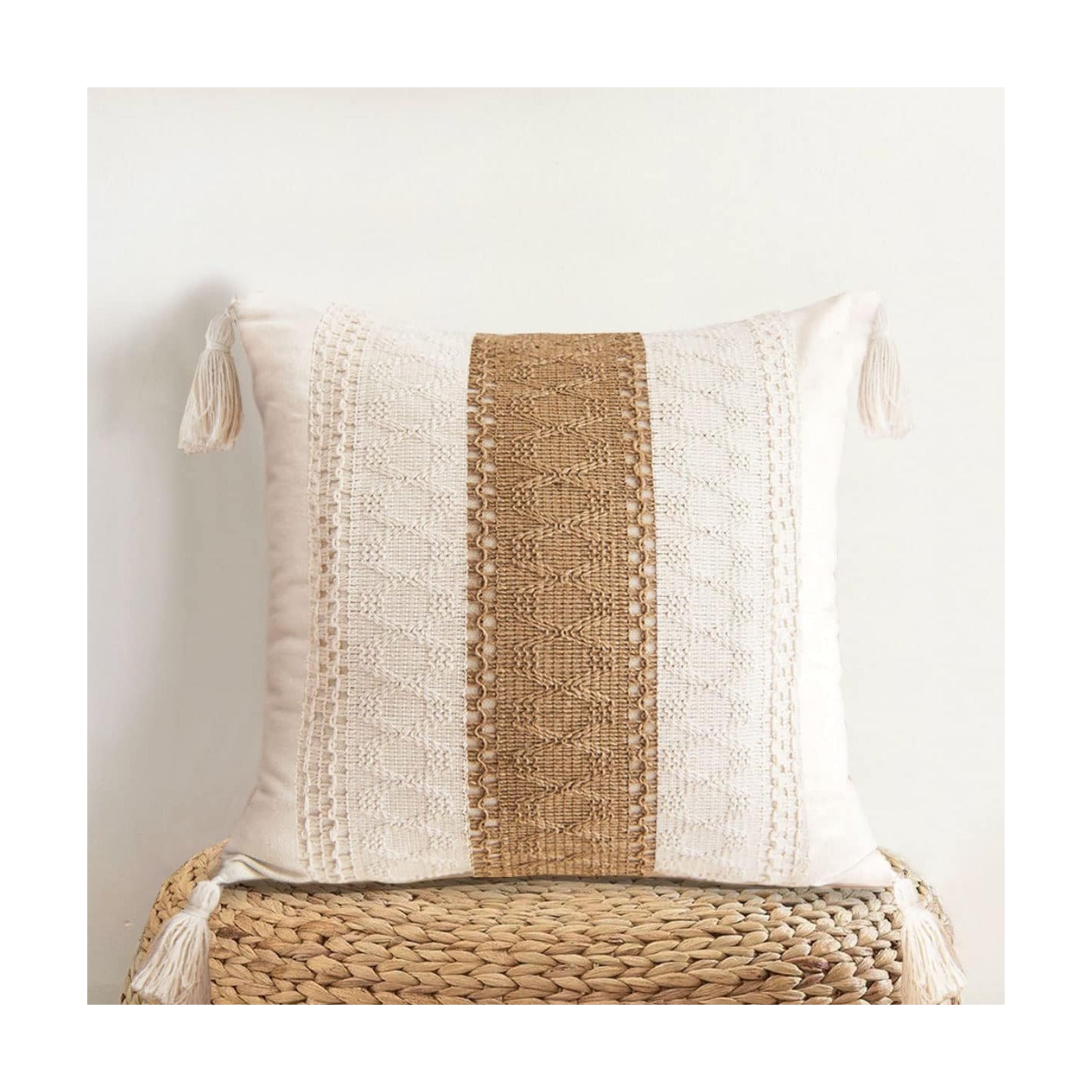 Woven Farmhouse Accent Decorative Throw Pillow Cover / 18 x 18 / Single Stripe