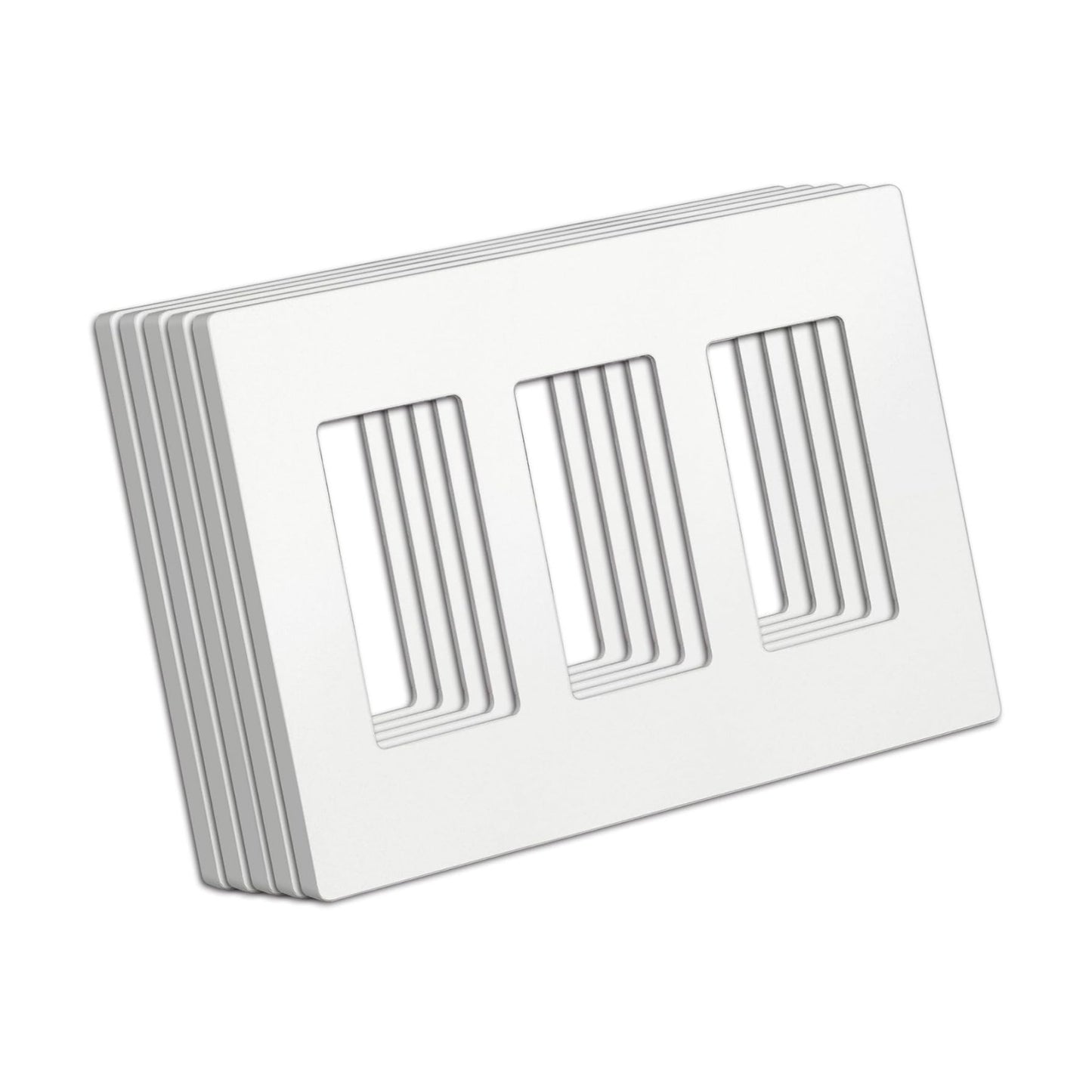 BESTTEN (5 Pack) USWP4 Matte White Series, 3-Gang Screwless Wall Plate, Decor Outlet Cover, H4.69” x W6.54”, for Light