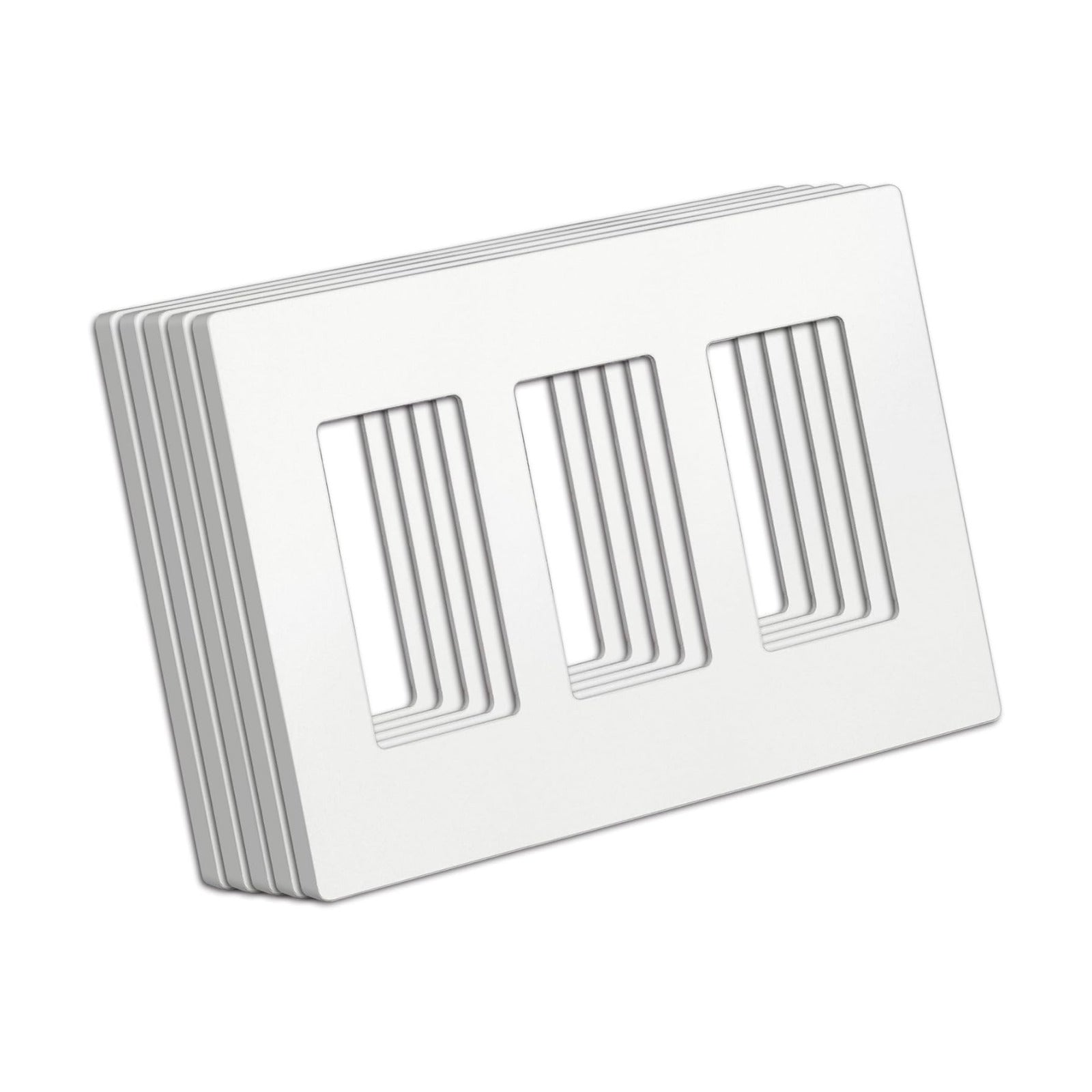 BESTTEN (5 Pack) USWP4 Matte White Series, 3-Gang Screwless Wall Plate, Decor Outlet Cover, H4.69” x W6.54”, for Light