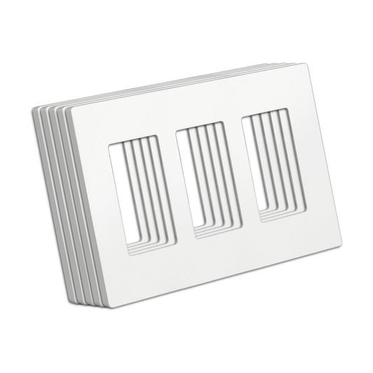 BESTTEN (5 Pack) USWP4 Matte White Series, 3-Gang Screwless Wall Plate, Decor Outlet Cover, H4.69” x W6.54”, for Light