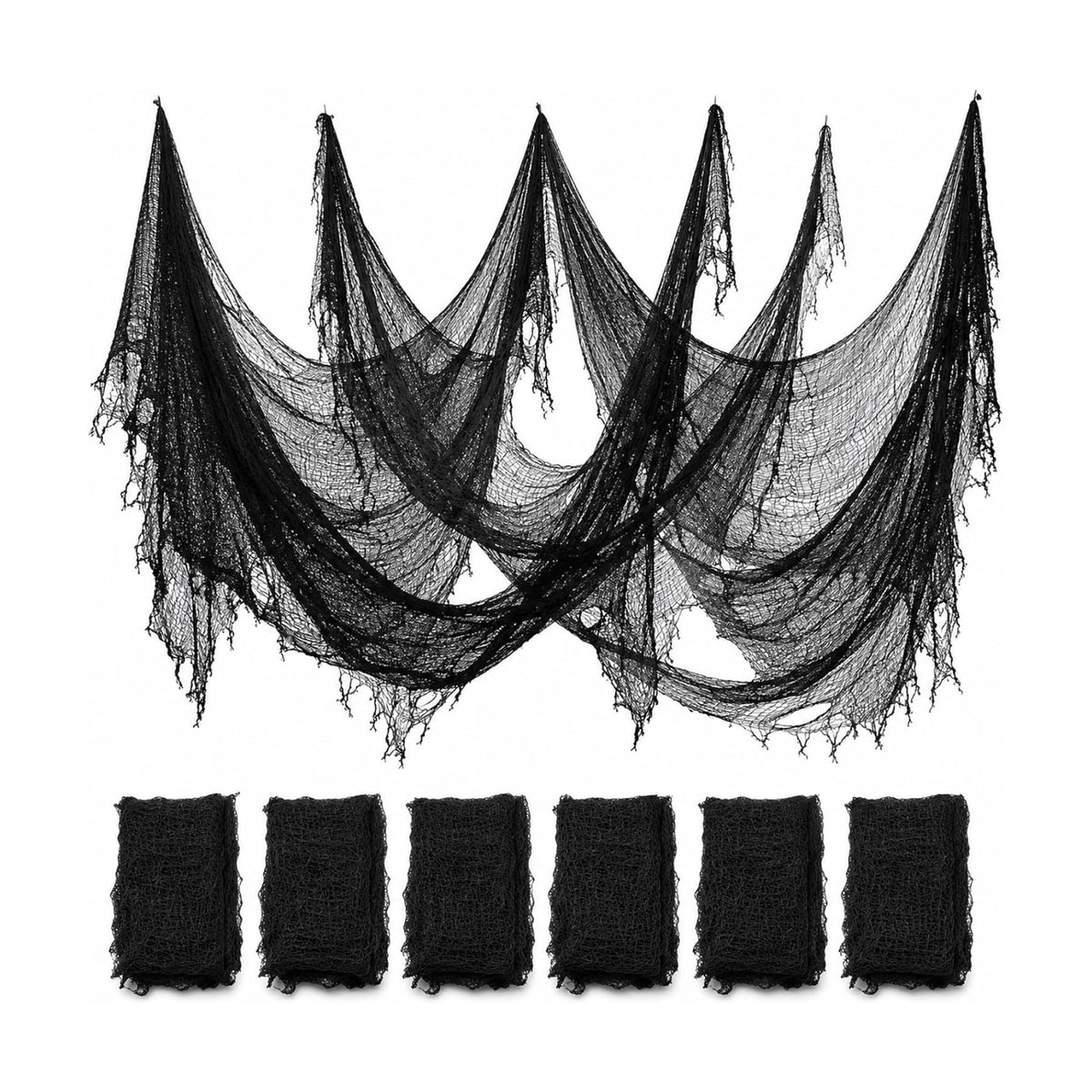 ZeeDix 6 Pack Black Halloween Creepy Cloth 30 × 75 Inch - Halloween Cheesecloth Decoration Spooky Scary Gauze Black Cheese Cloth for Party Supplies Outdoor Yard Home Wall Doorway